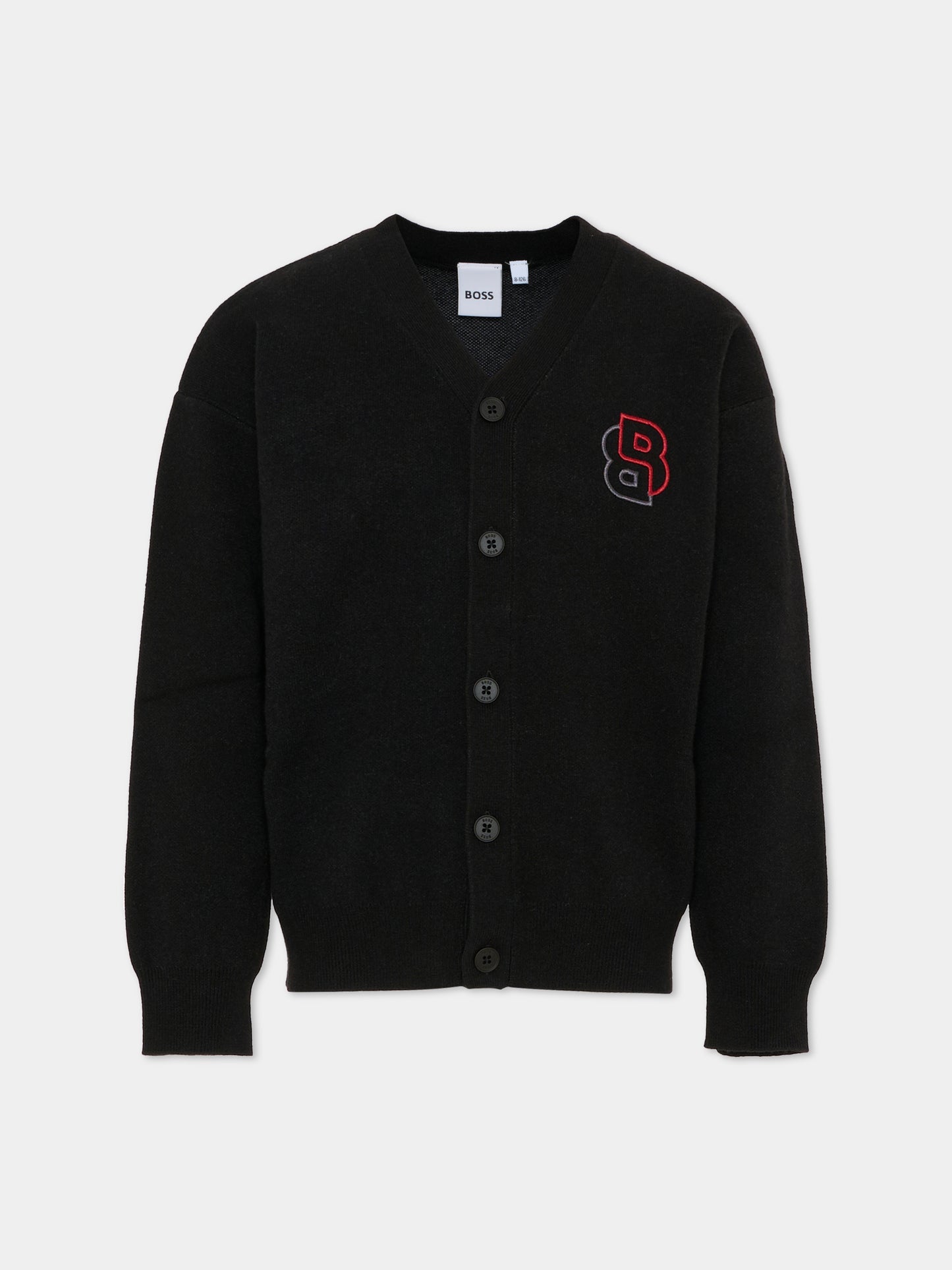 Cardigan nero per bambino con logo,Boss,J52314 09B