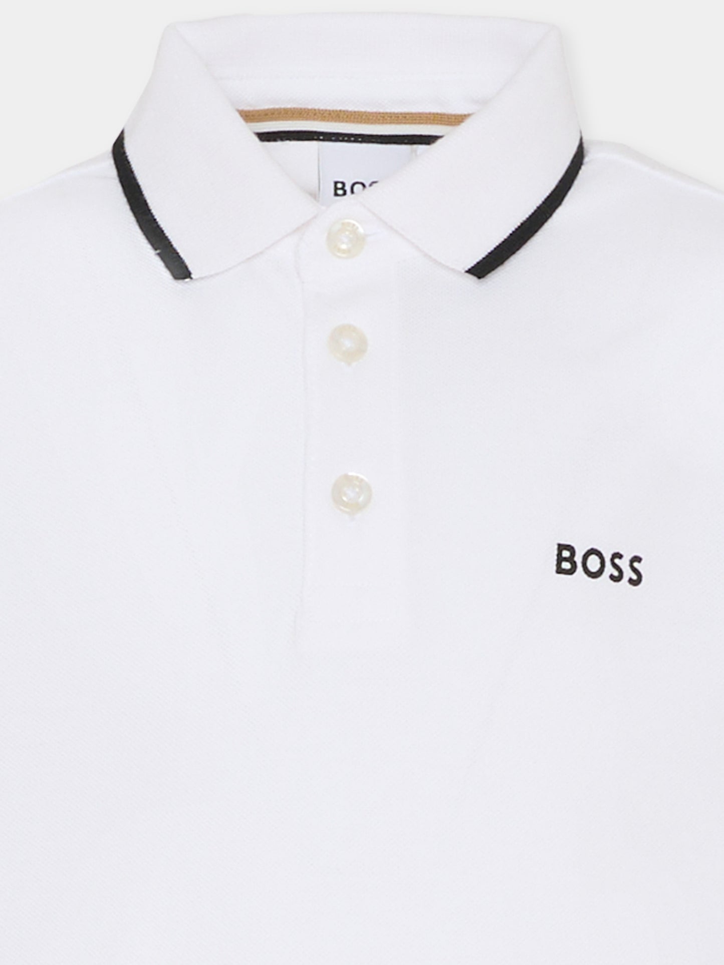 Polo bianca per bambino con logo,Boss,J52330 10P