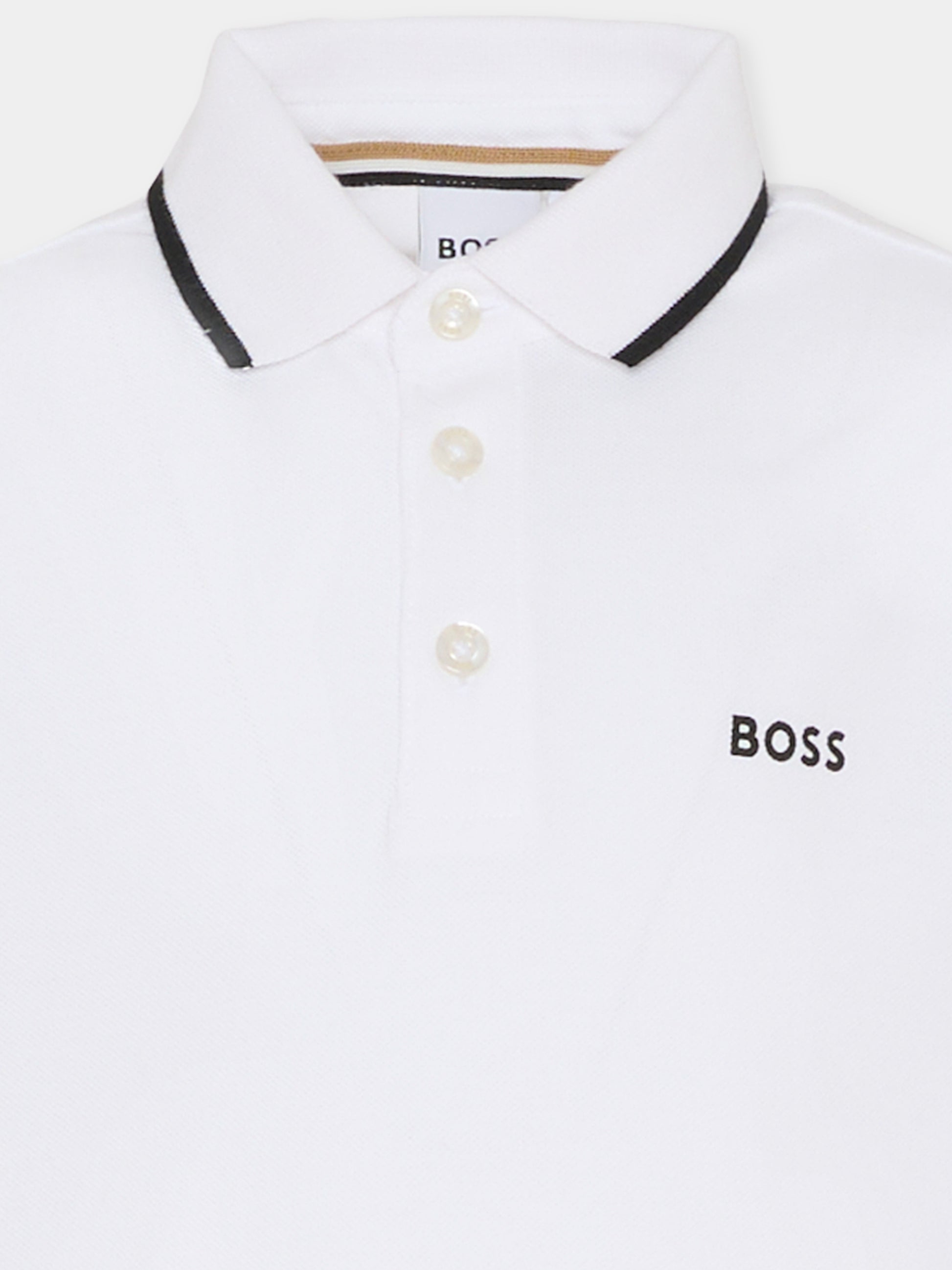 Polo bianca per bambino con logo,Boss,J52330 10P