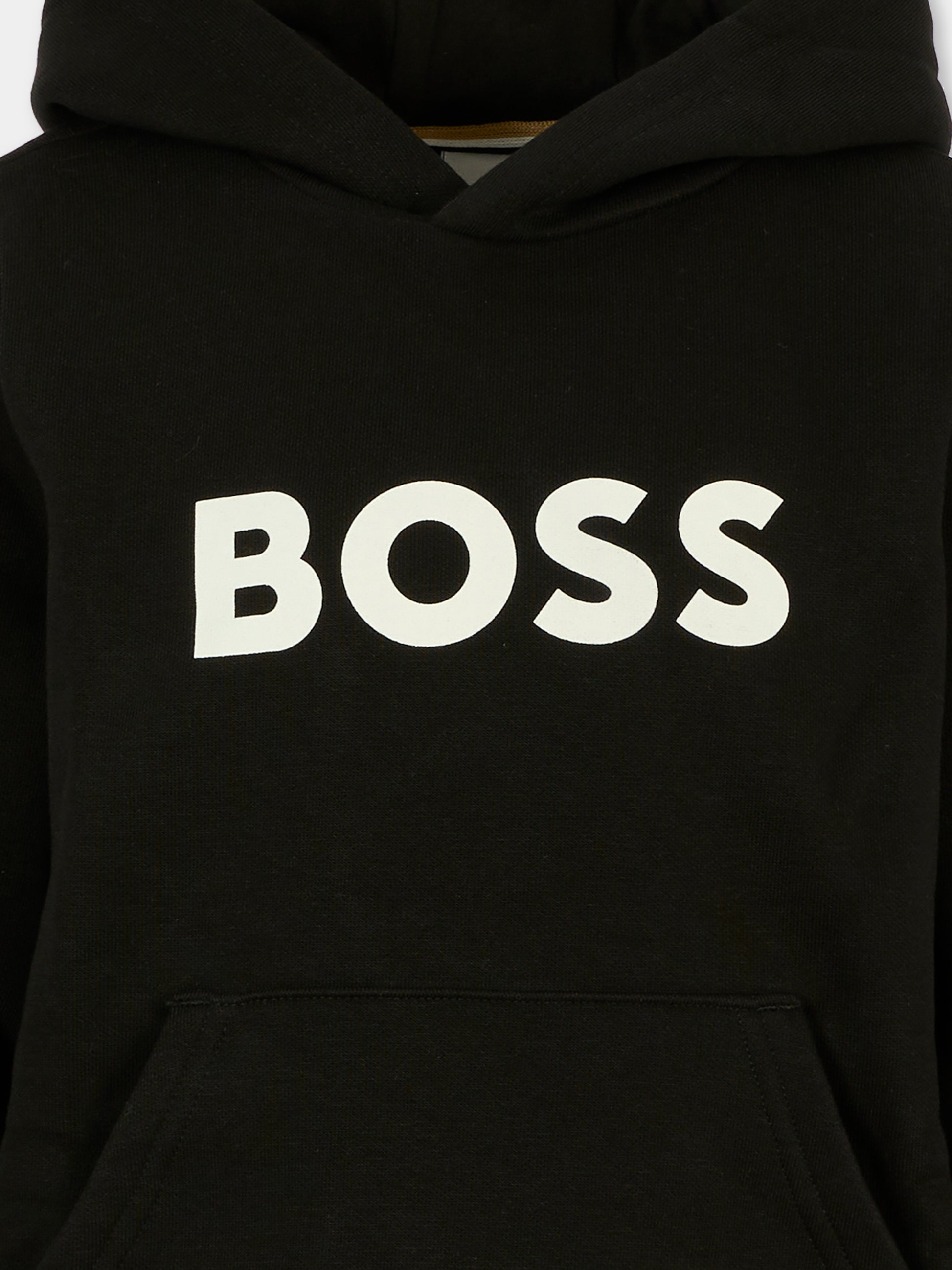 Felpa nera per bambino con logo bianco,Boss,J52351 09B