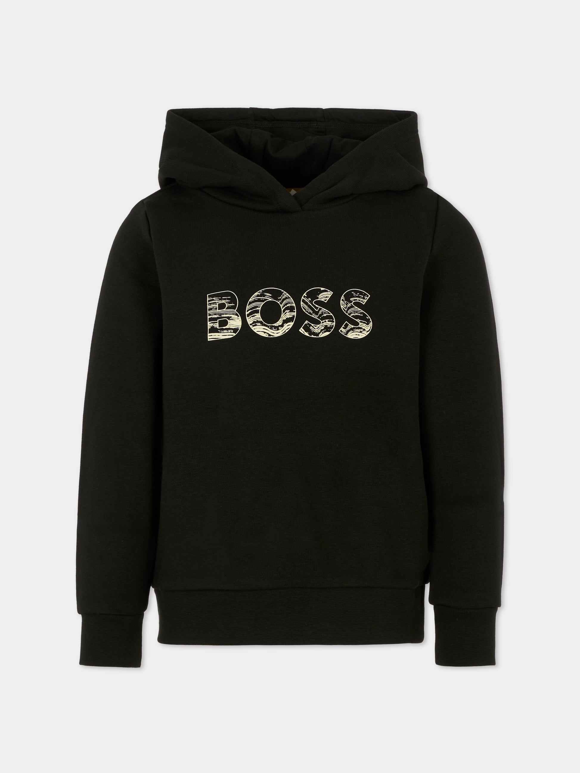 Felpa nera per bambino con logo,Boss,J52355 09B
