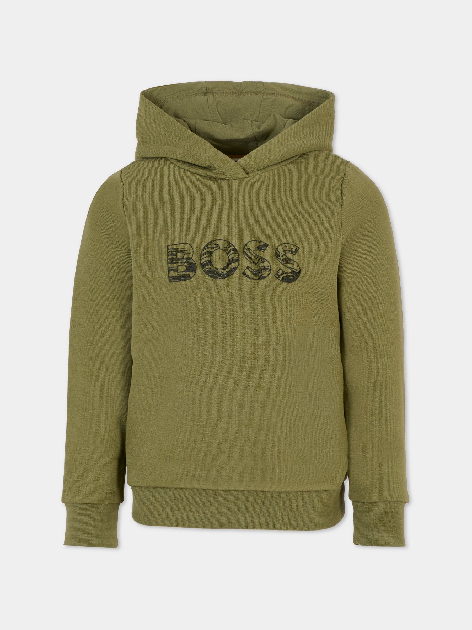 Felpa verde per bambino con logo,Boss,J52355 724