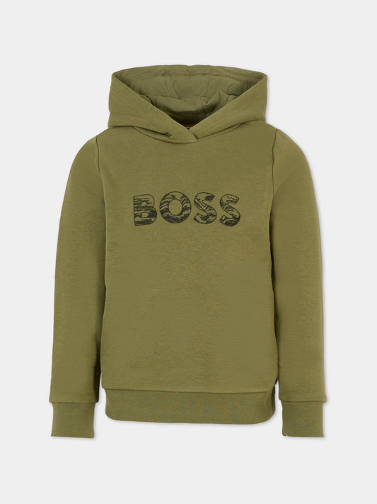 Felpa verde per bambino con logo,Boss,J52355 724