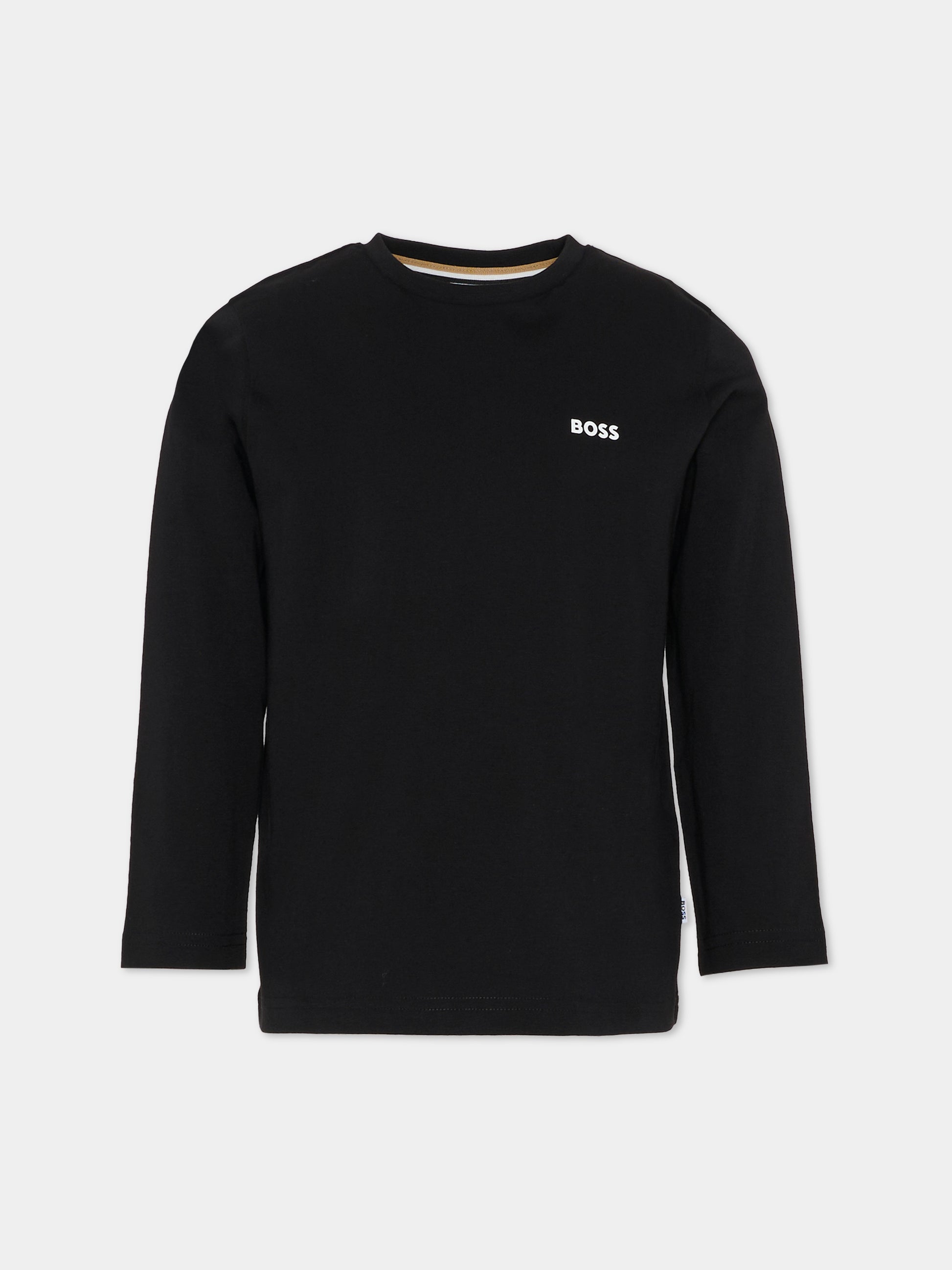 T-shirt nera per bambino con logo,Boss,J52364 09B