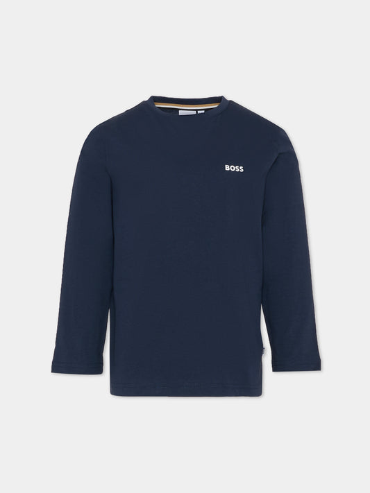 T-shirt blu per bambino con logo,Boss,J52364 849