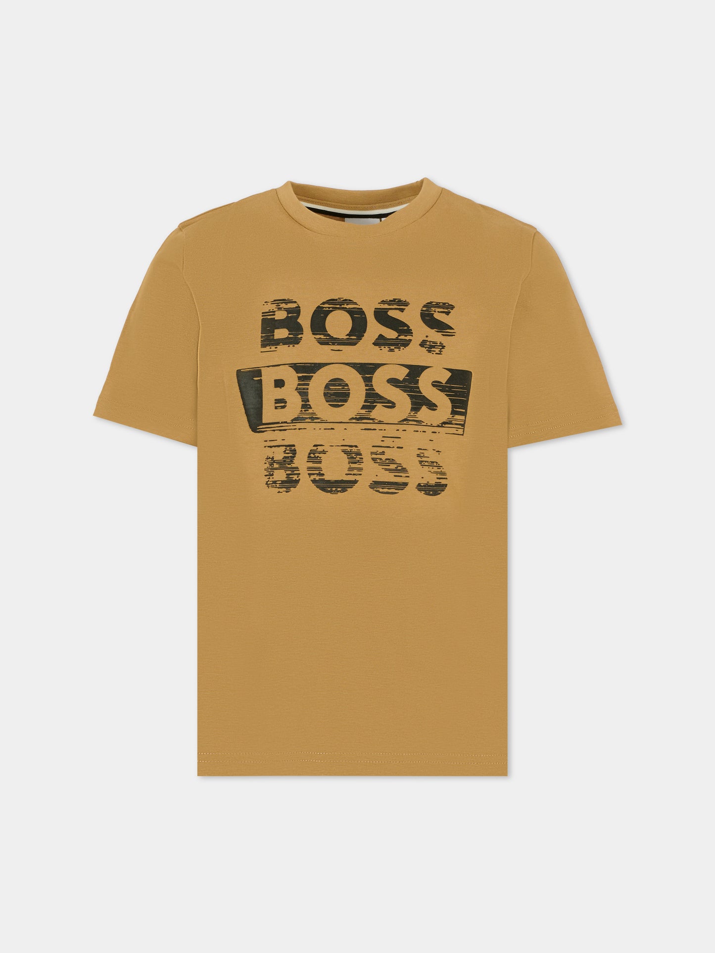 T-shirt beige per bambino con logo,Boss,J52366 269