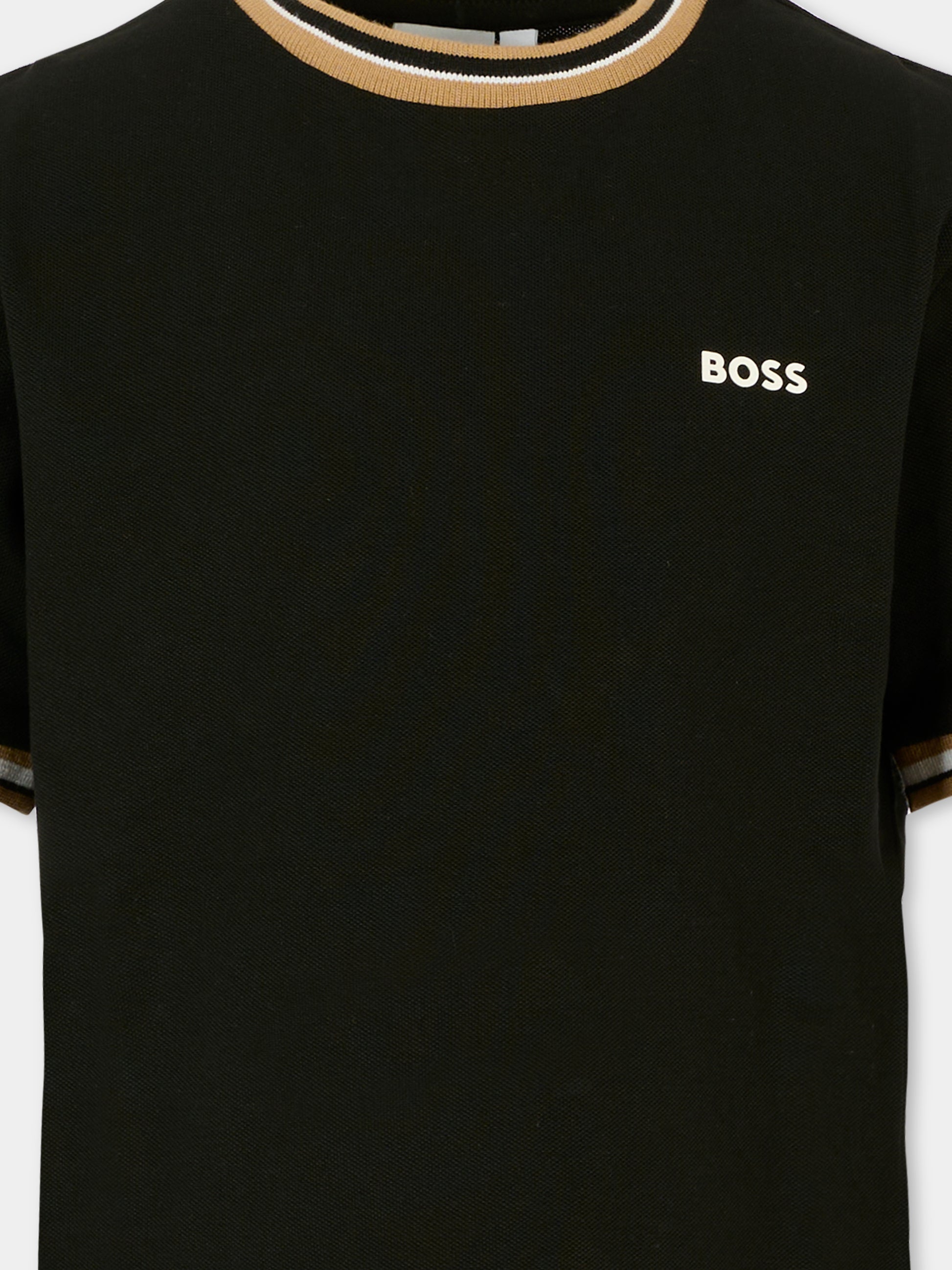 T-shirt nera per bambino con logo,Boss,J52368 09B