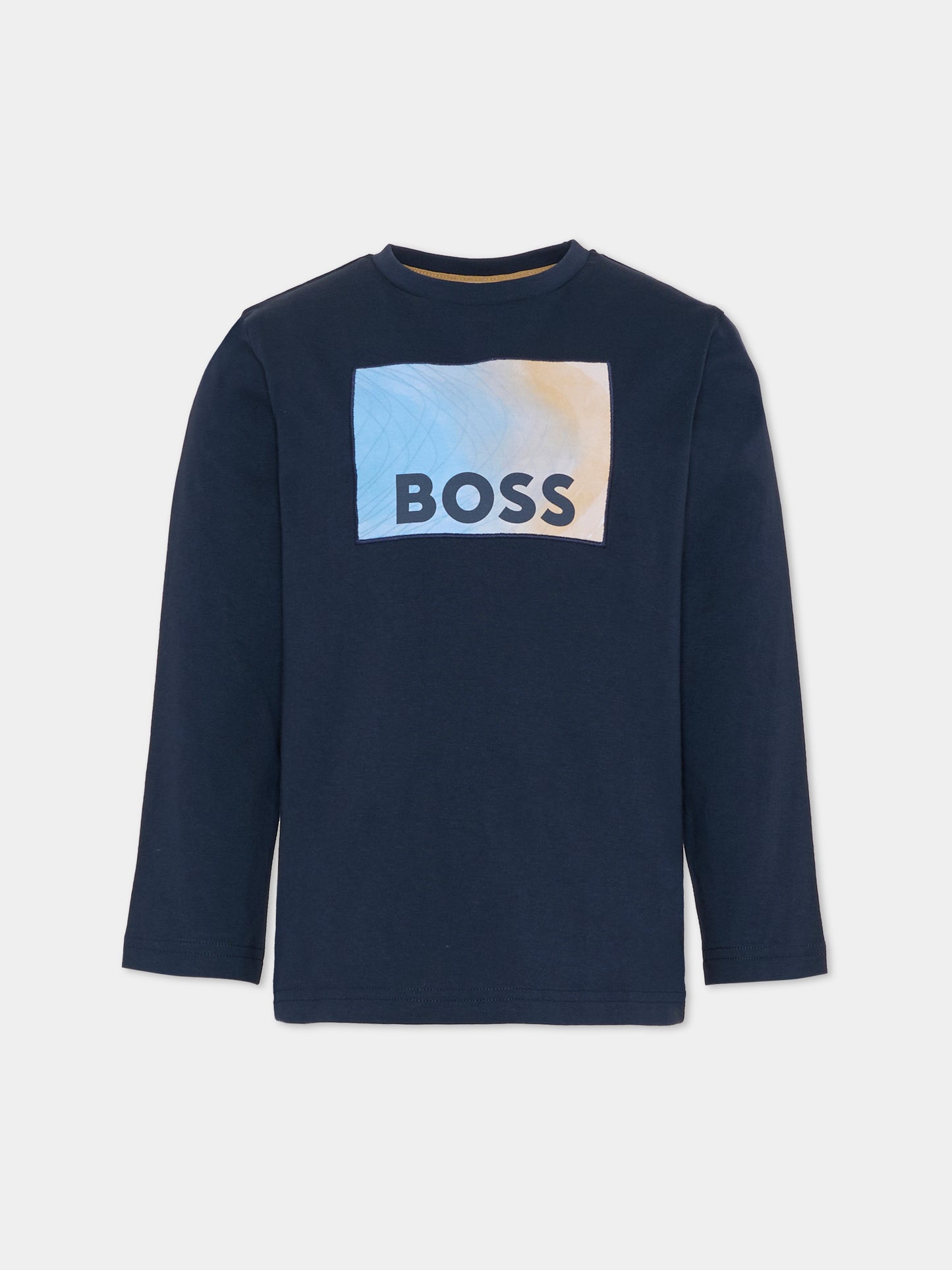 T-shirt blu per bambino con logo,Boss,J52371 849
