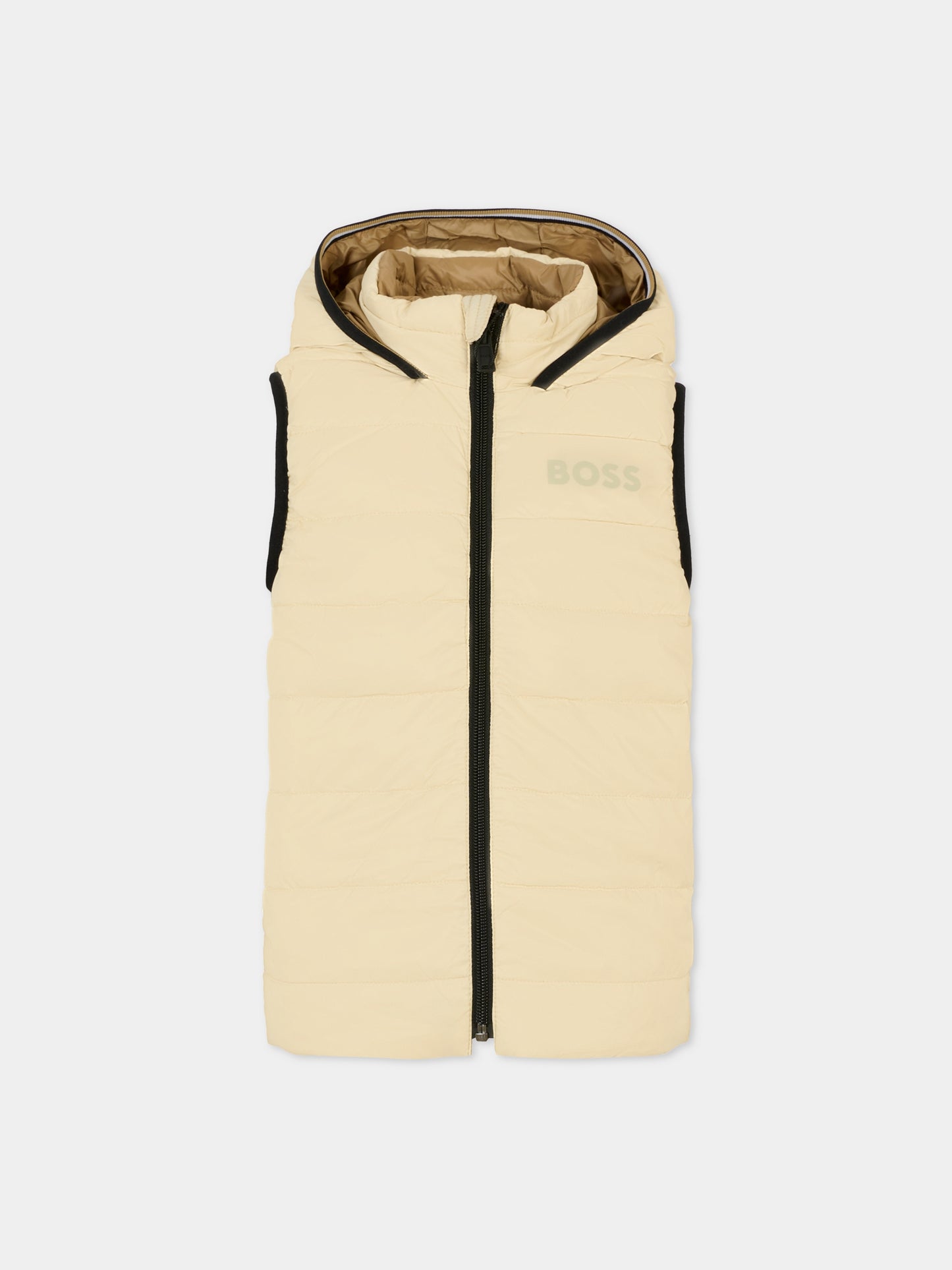 Gilet reversibile avorio per bambino con logo,Boss,J52395 21C