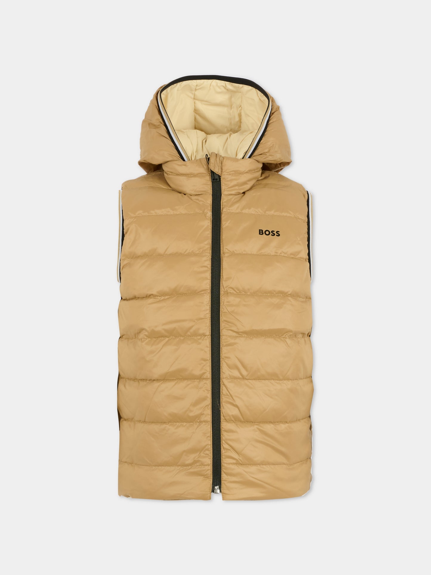 Gilet reversibile avorio per bambino con logo,Boss,J52395 21C