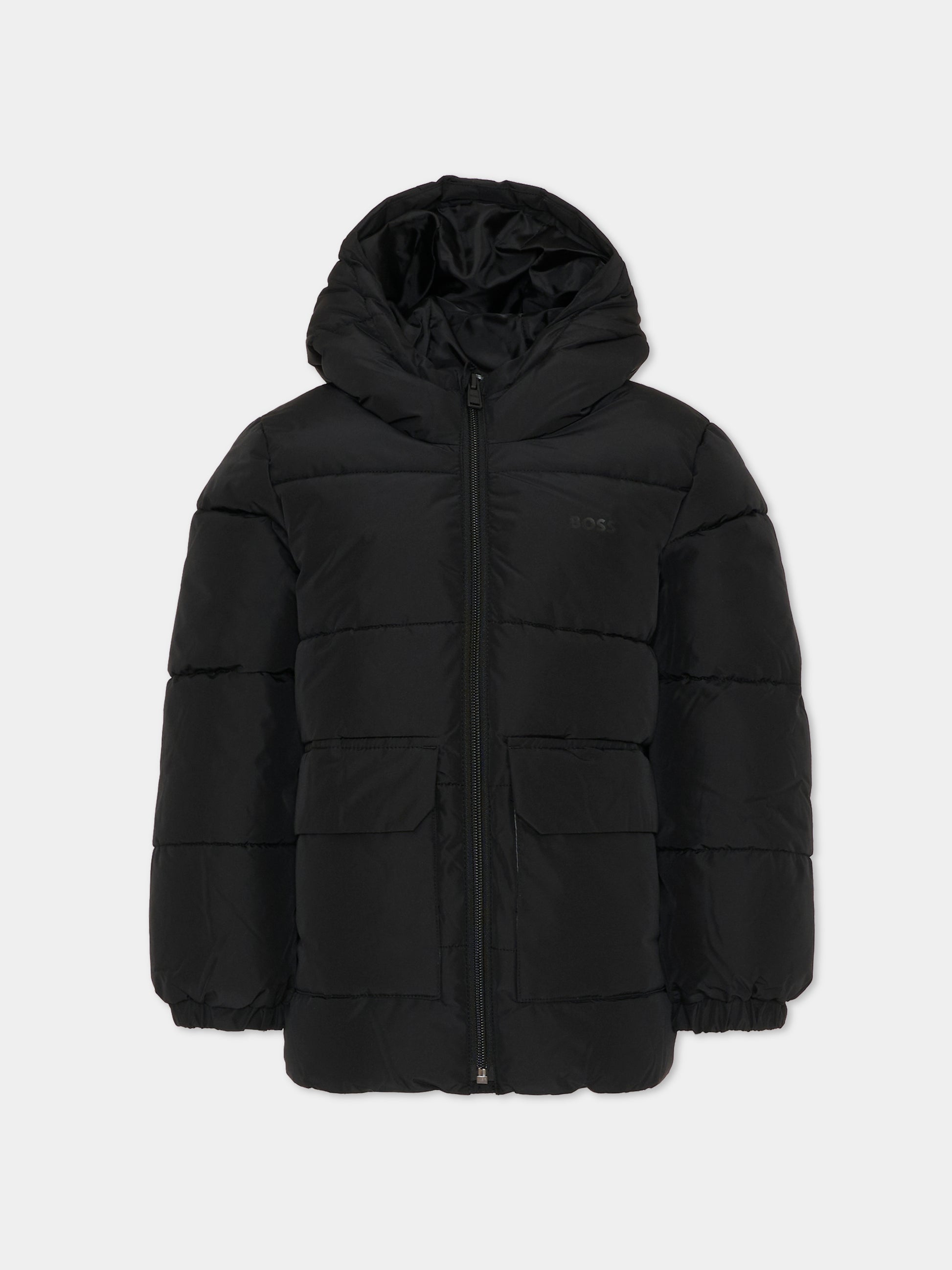 Piumino nero per bambino con logo,Boss,J52396 09B