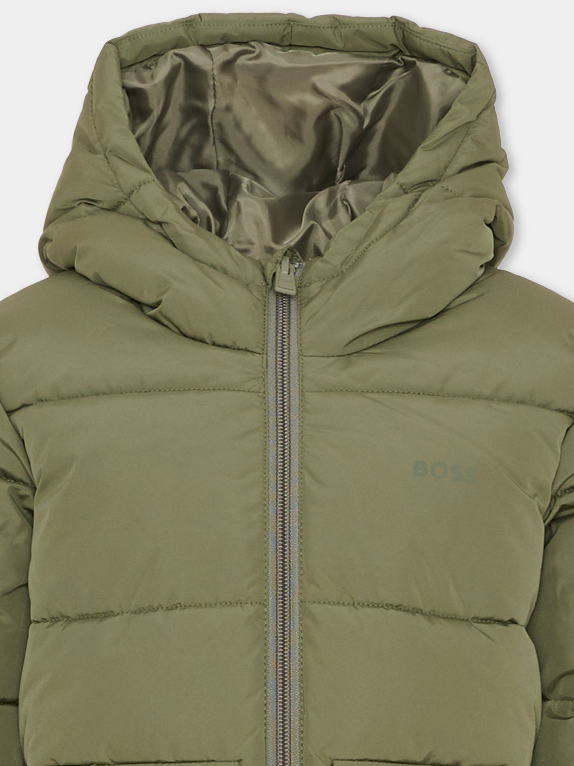 Piumino verde per bambino con logo,Boss,J52396 724