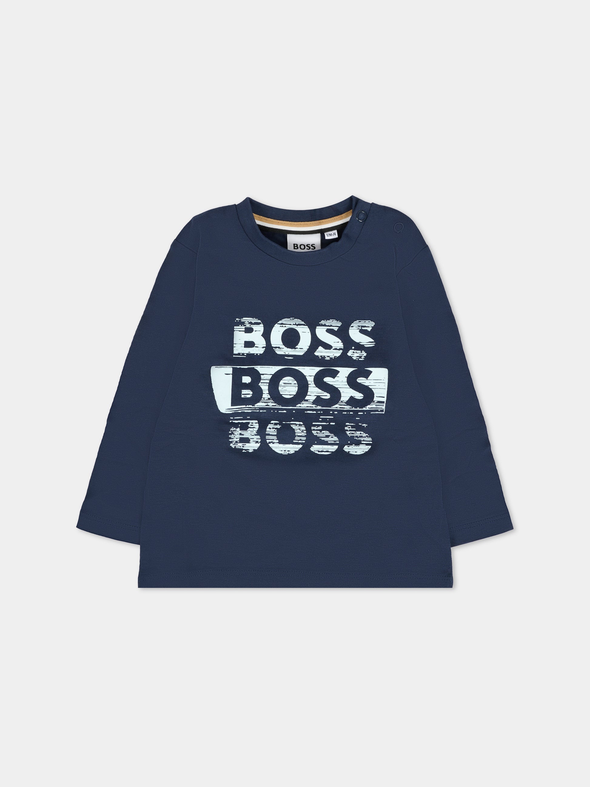 T-shirt blu per neonato con logo,Boss,J52463 849
