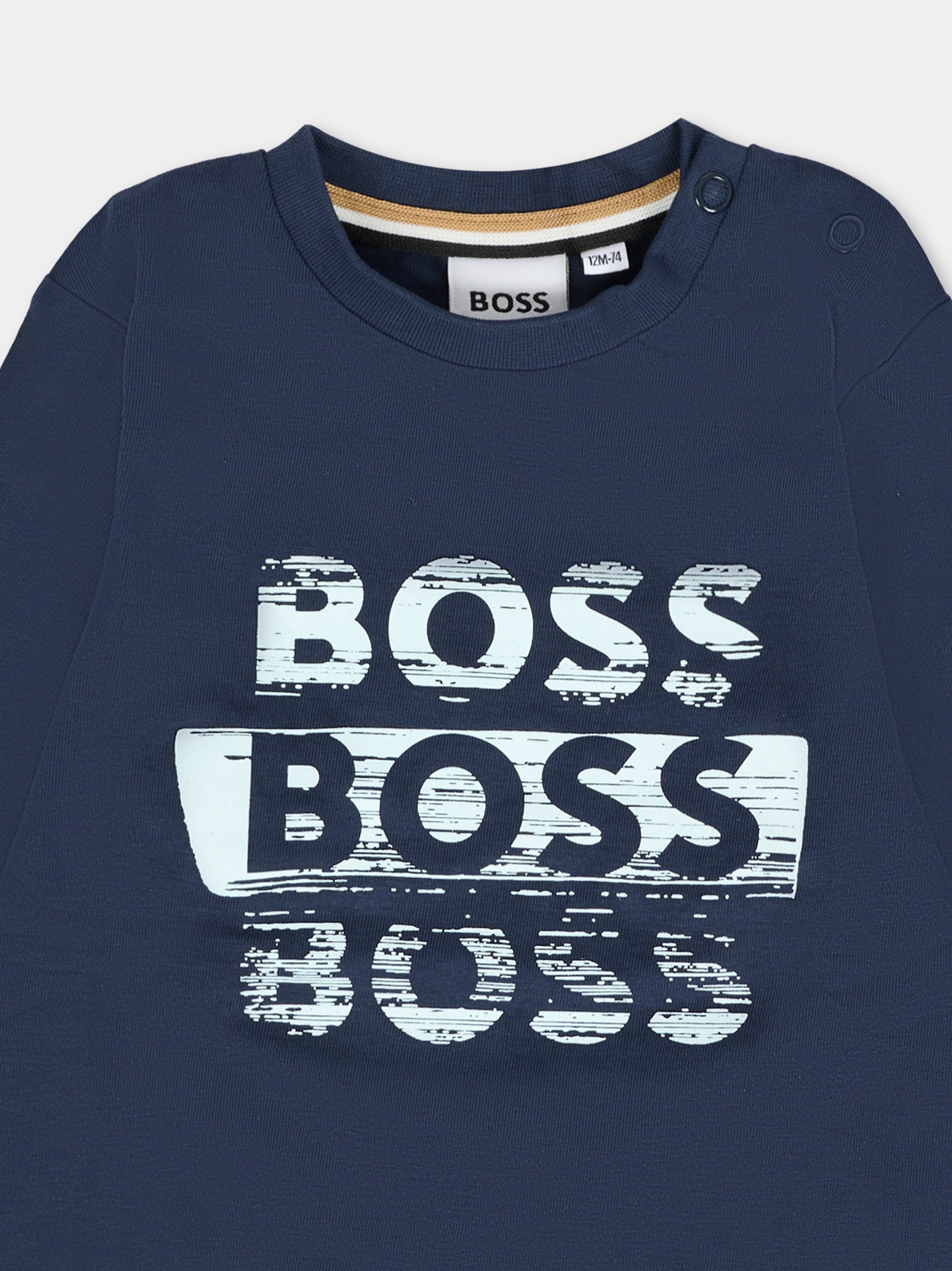 T-shirt blu per neonato con logo,Boss,J52463 849