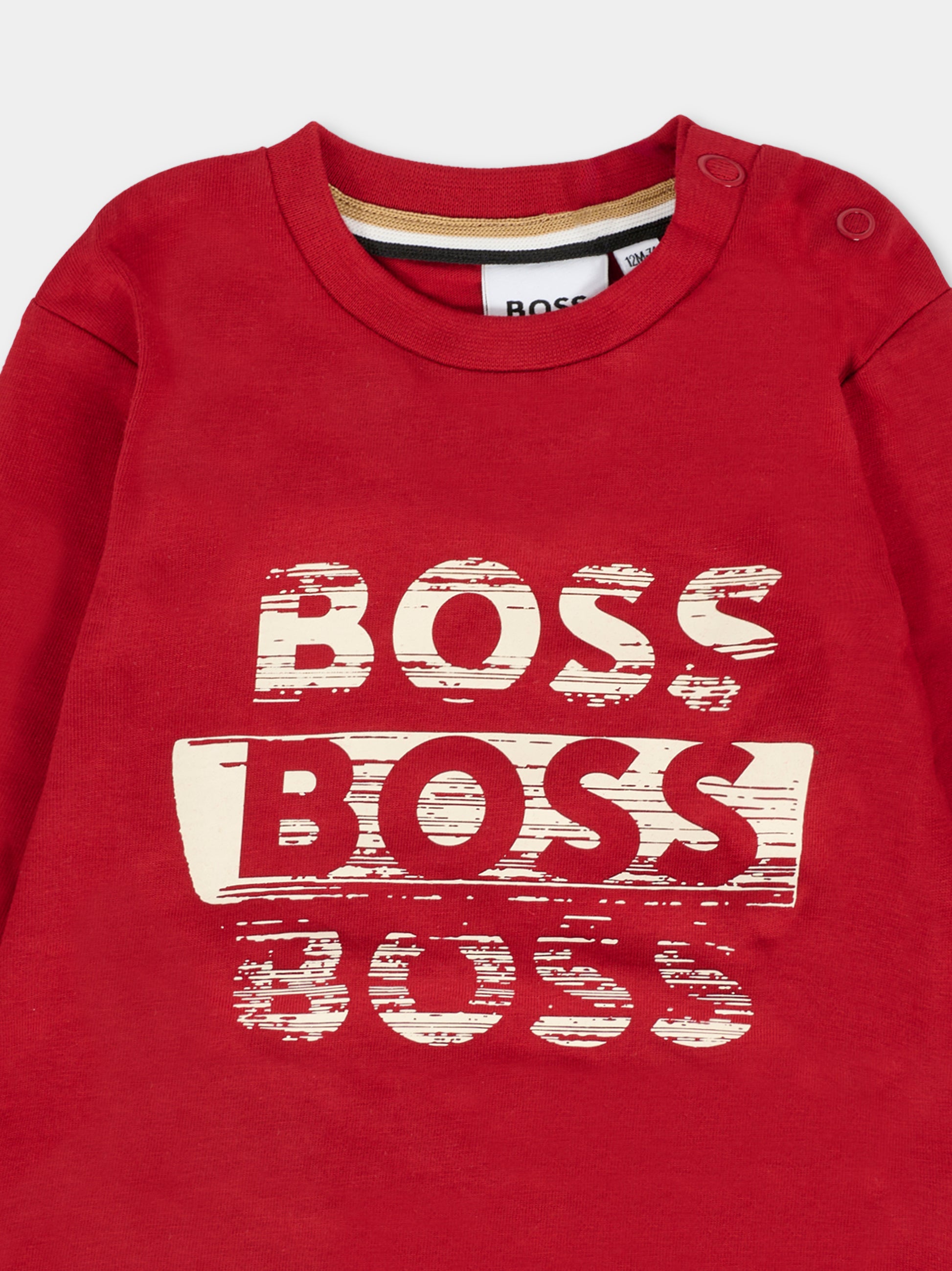 T-shirt rosso per neonato con logo,Boss,J52463 96D