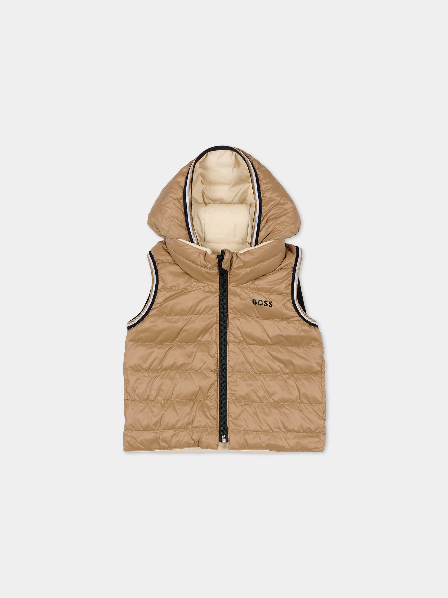 Gilet reversibile beige per neonato con logo,Boss,J52474 21C