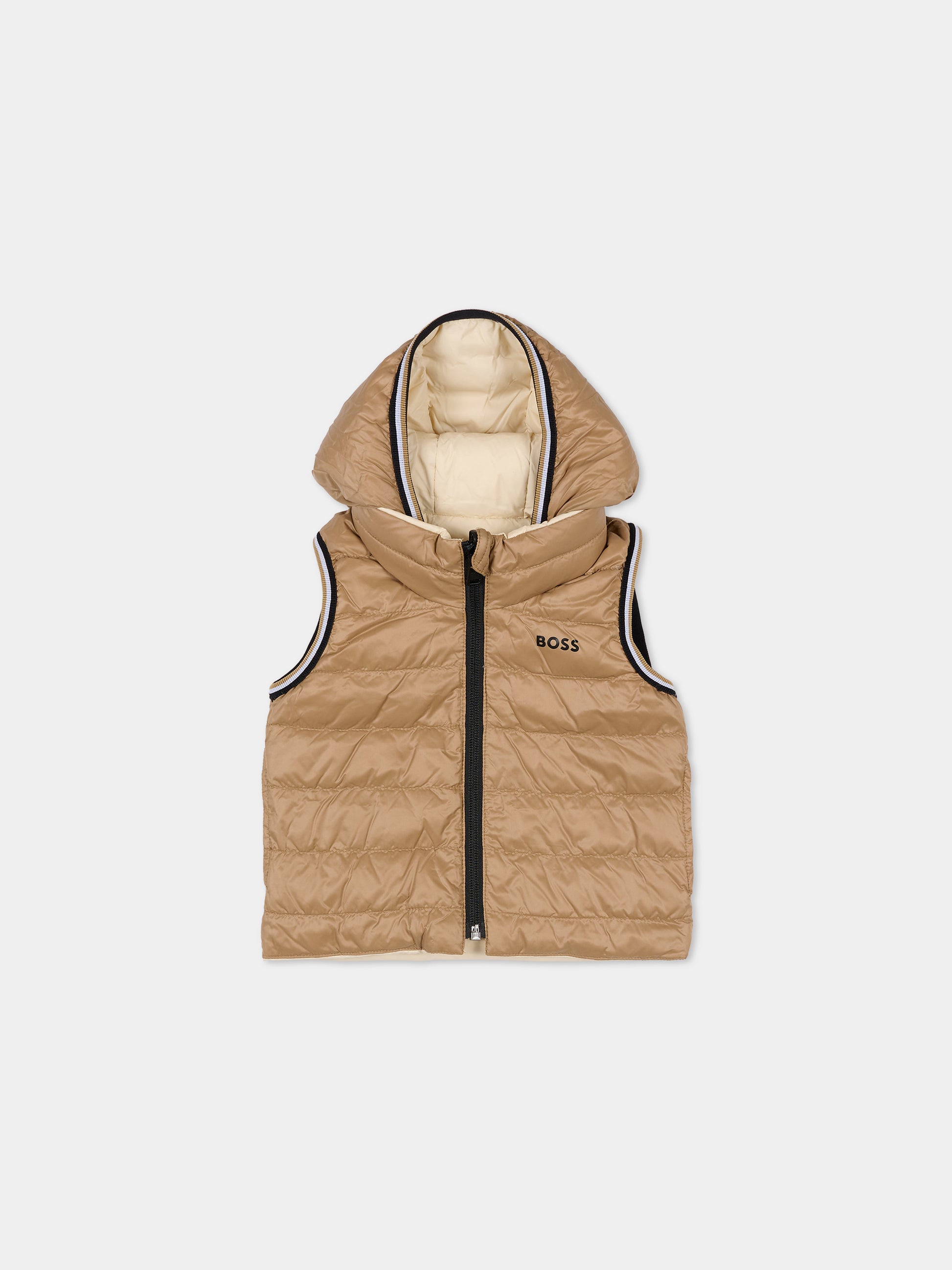 Gilet reversibile beige per neonato con logo,Boss,J52474 21C