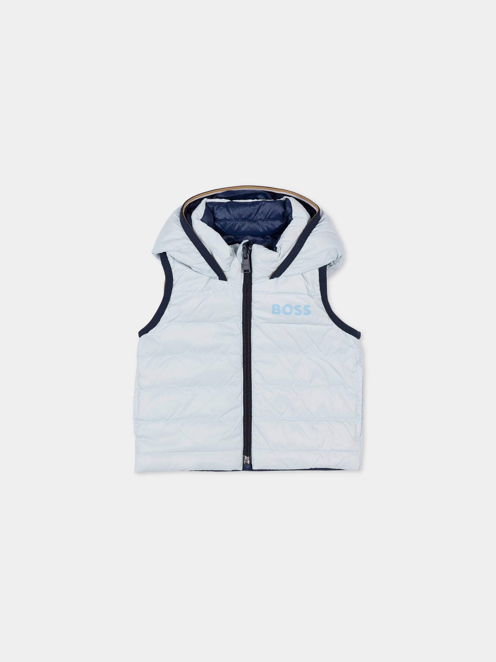 Gilet reversibile azzurro per neonato con logo,Boss,J52474 791