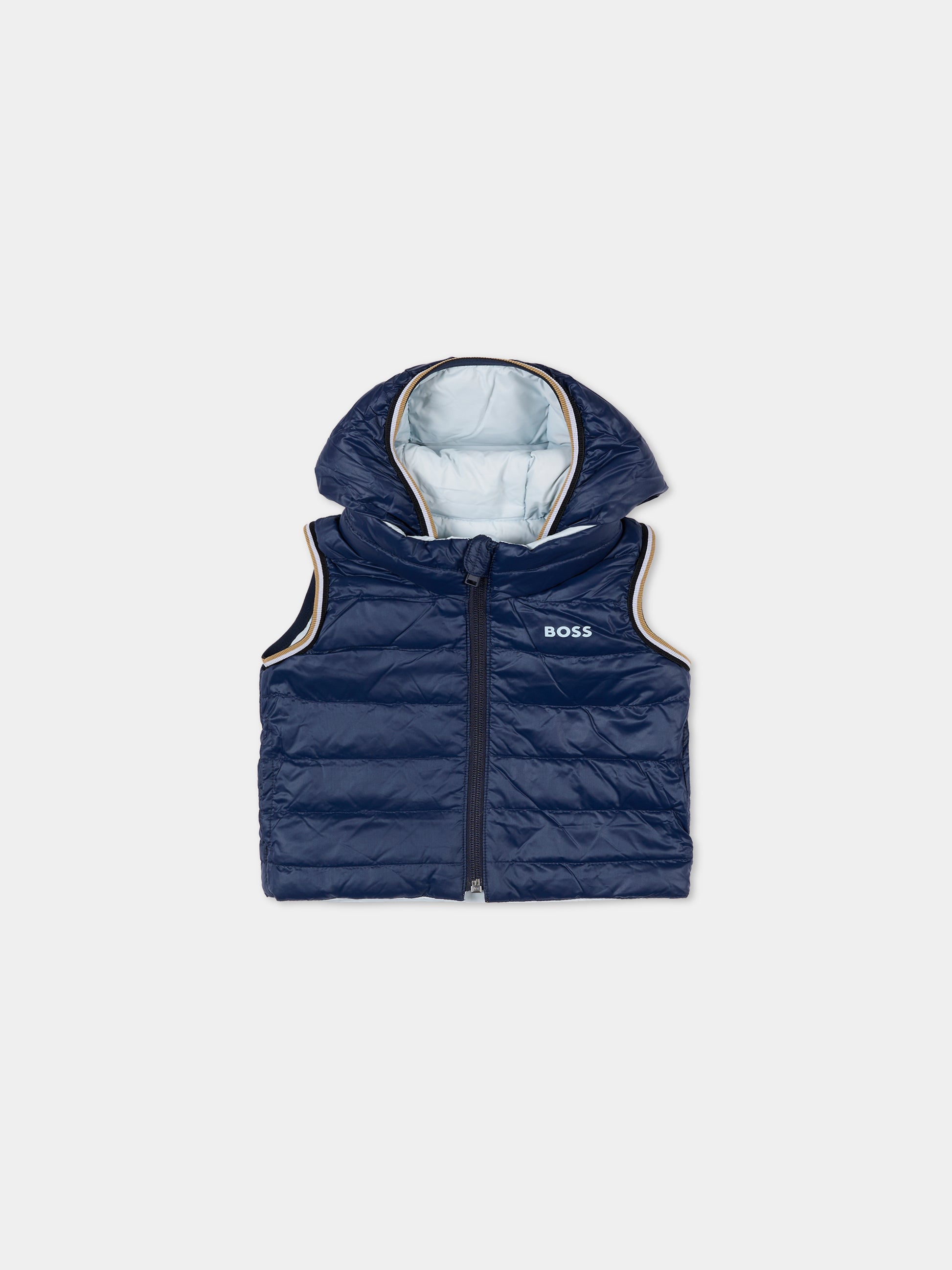 Gilet reversibile azzurro per neonato con logo,Boss,J52474 791