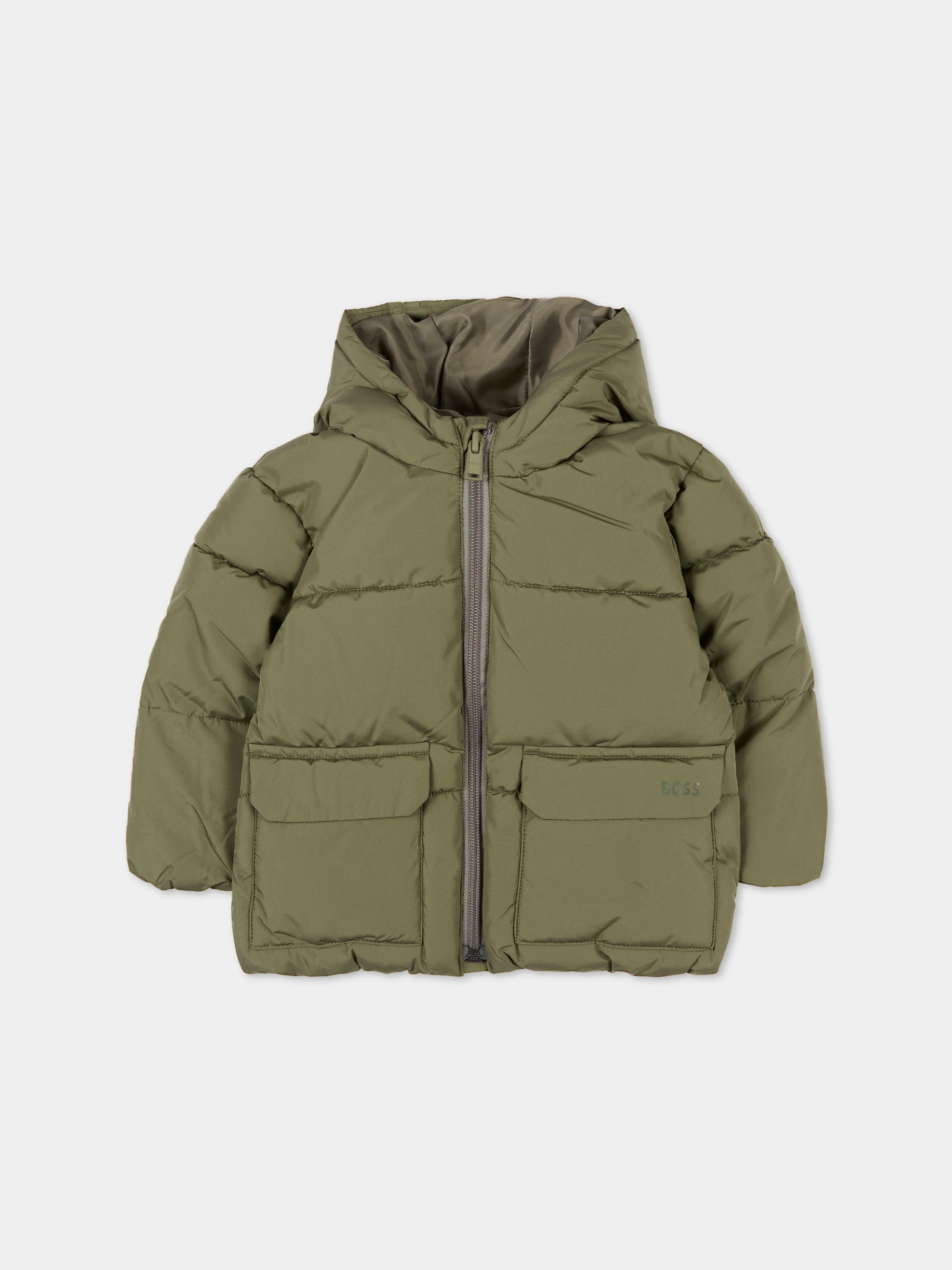 Piumino verde per neonato con logo,Boss,J52476 724