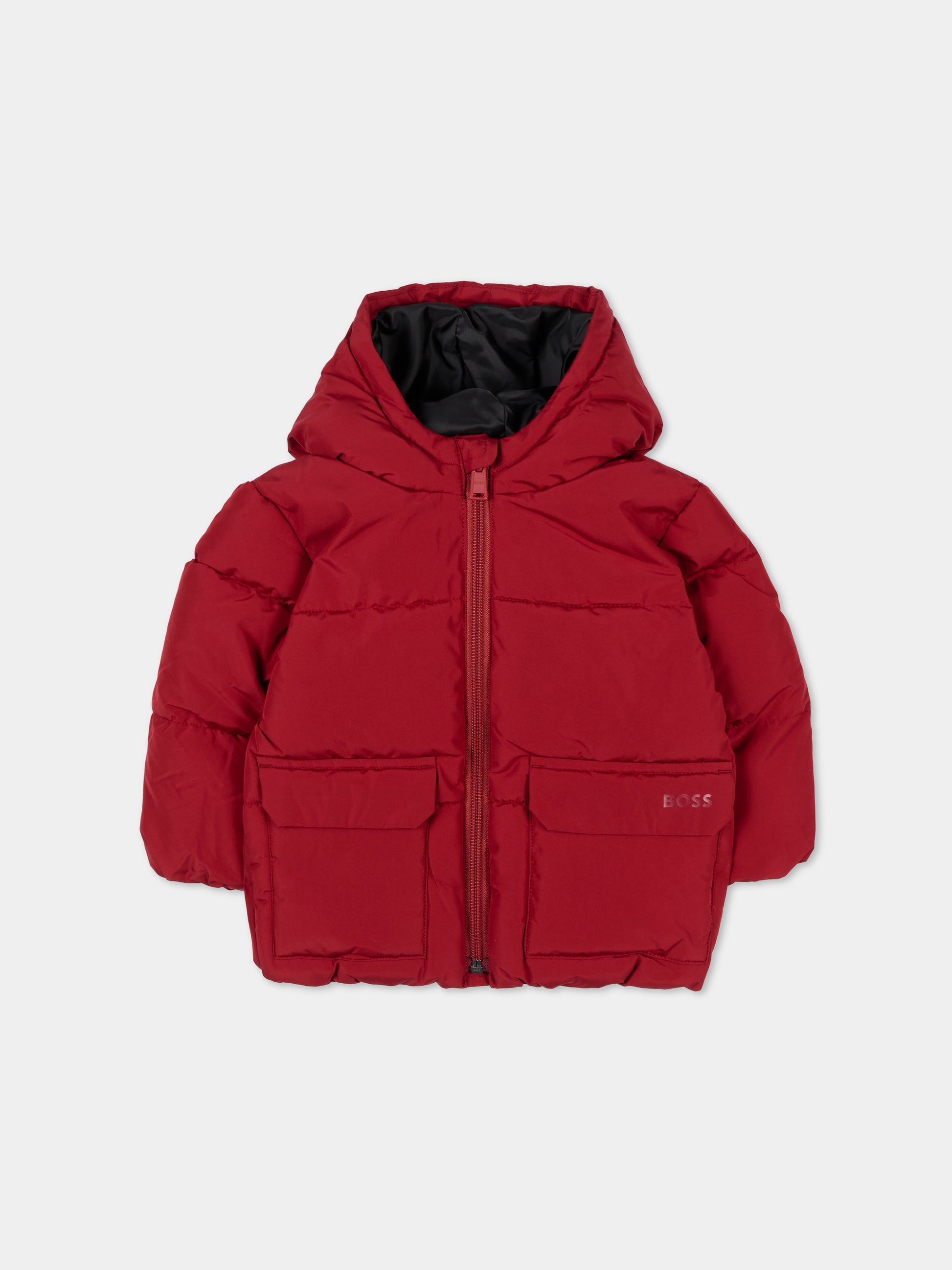 Piumino rosso per neonato con logo,Boss,J52476 96D