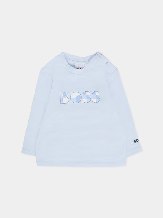 T-shirt celeste per neonato con logo,Boss,J52514 771