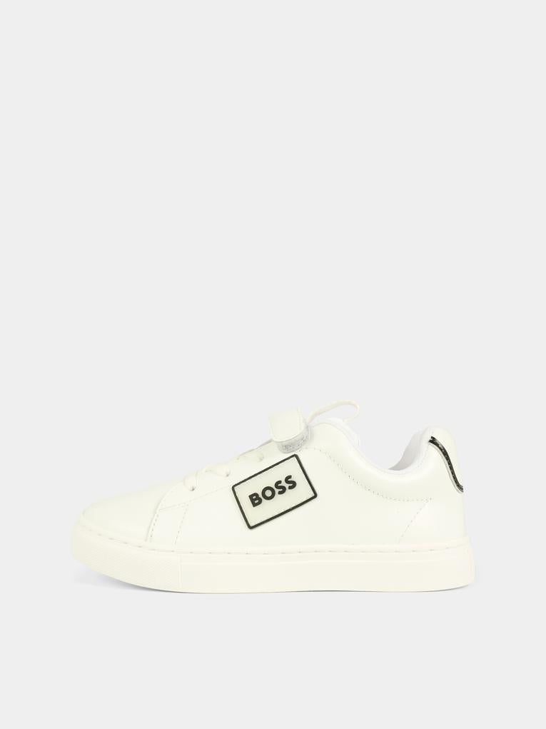 Sneakers bianche per neonato e bambino con patch,Boss,J52573 10P