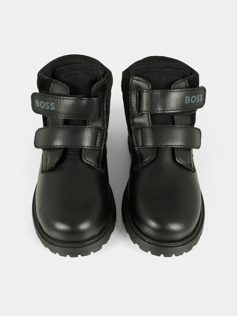 Stivaletti neri per neonato e bambino con logo,Boss,J52587 09B