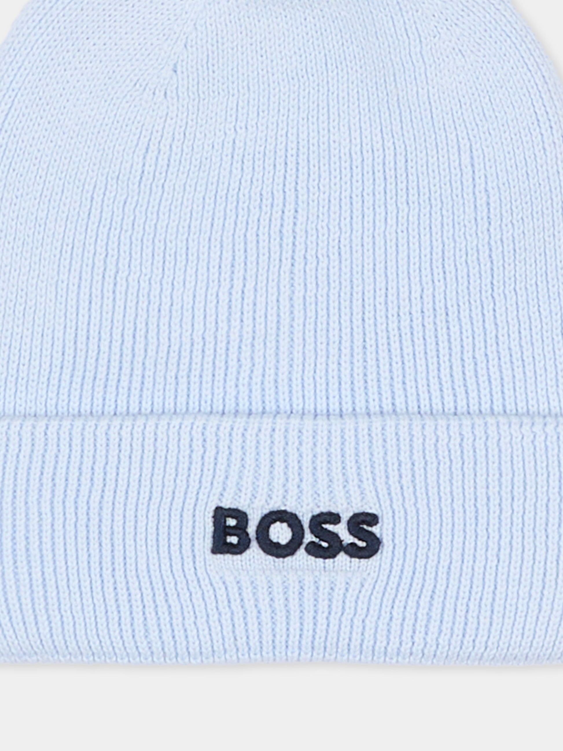 Berretto azzurro per neonato con pompon,Boss,J52595 771