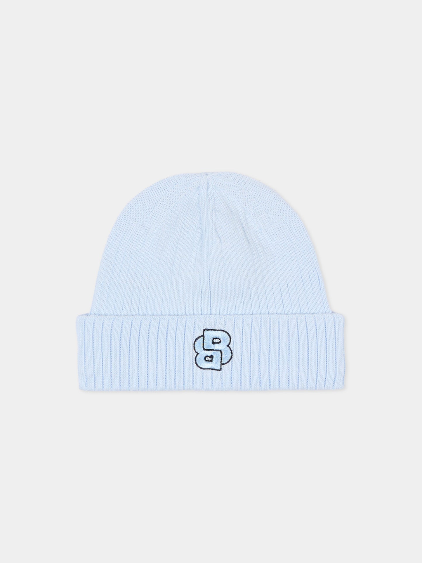 Berretto azzurro per neonato logo BB,Boss,J52597 771