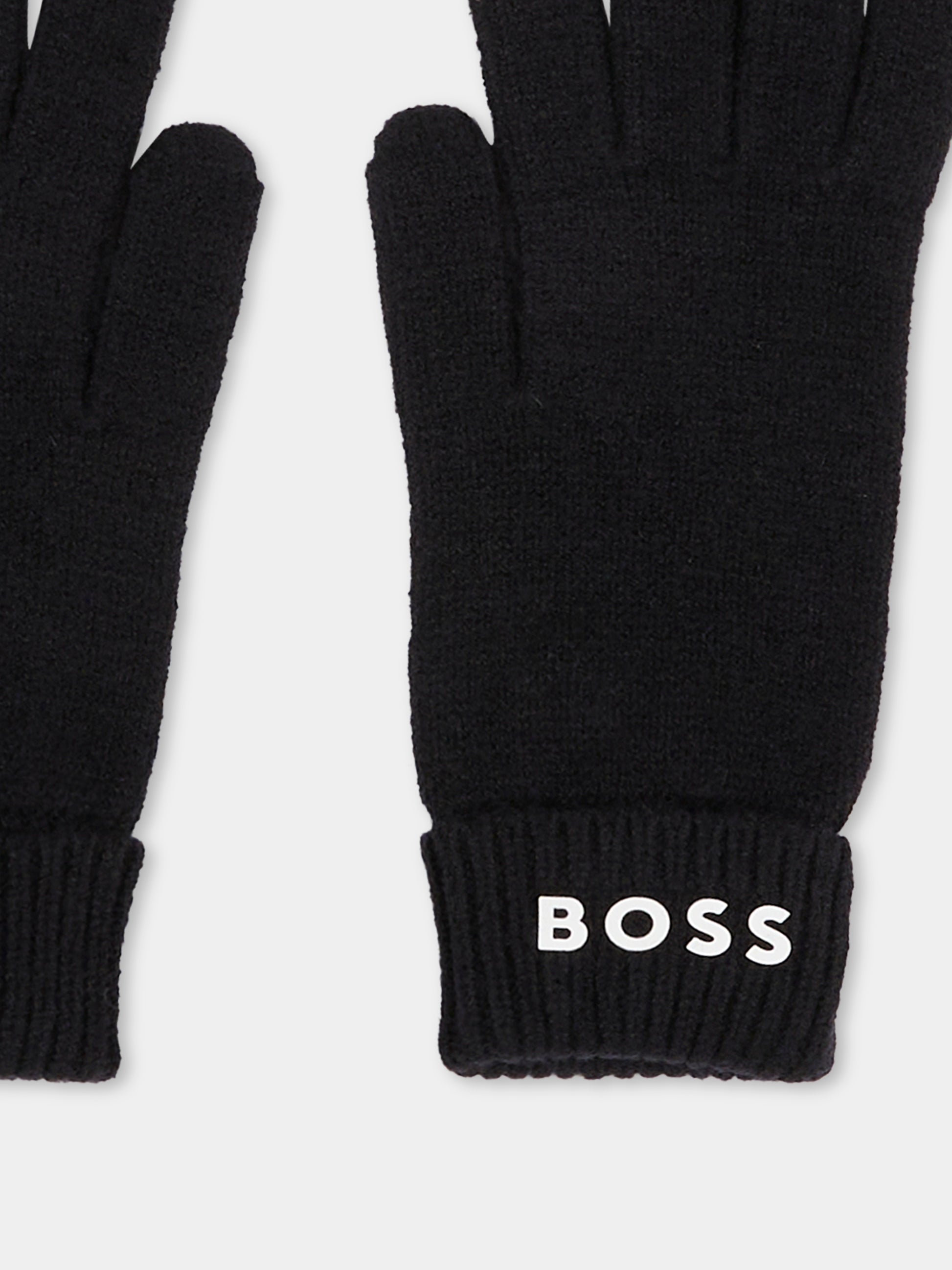 Guanti neri per bambino con logo,Boss,J52631 09B