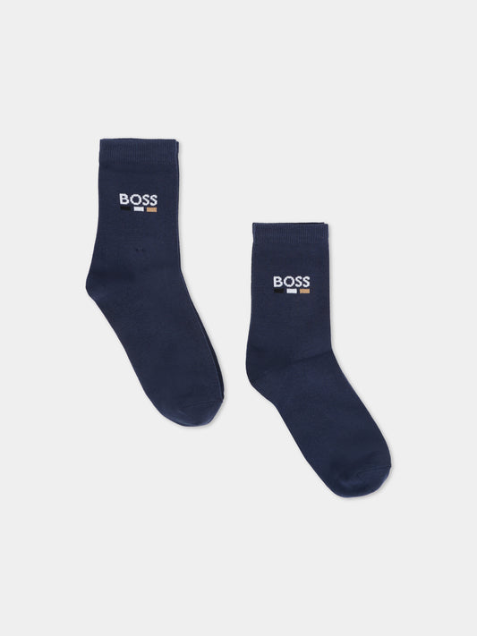 Set calze blu per bambino con logo,Boss,J52637 849