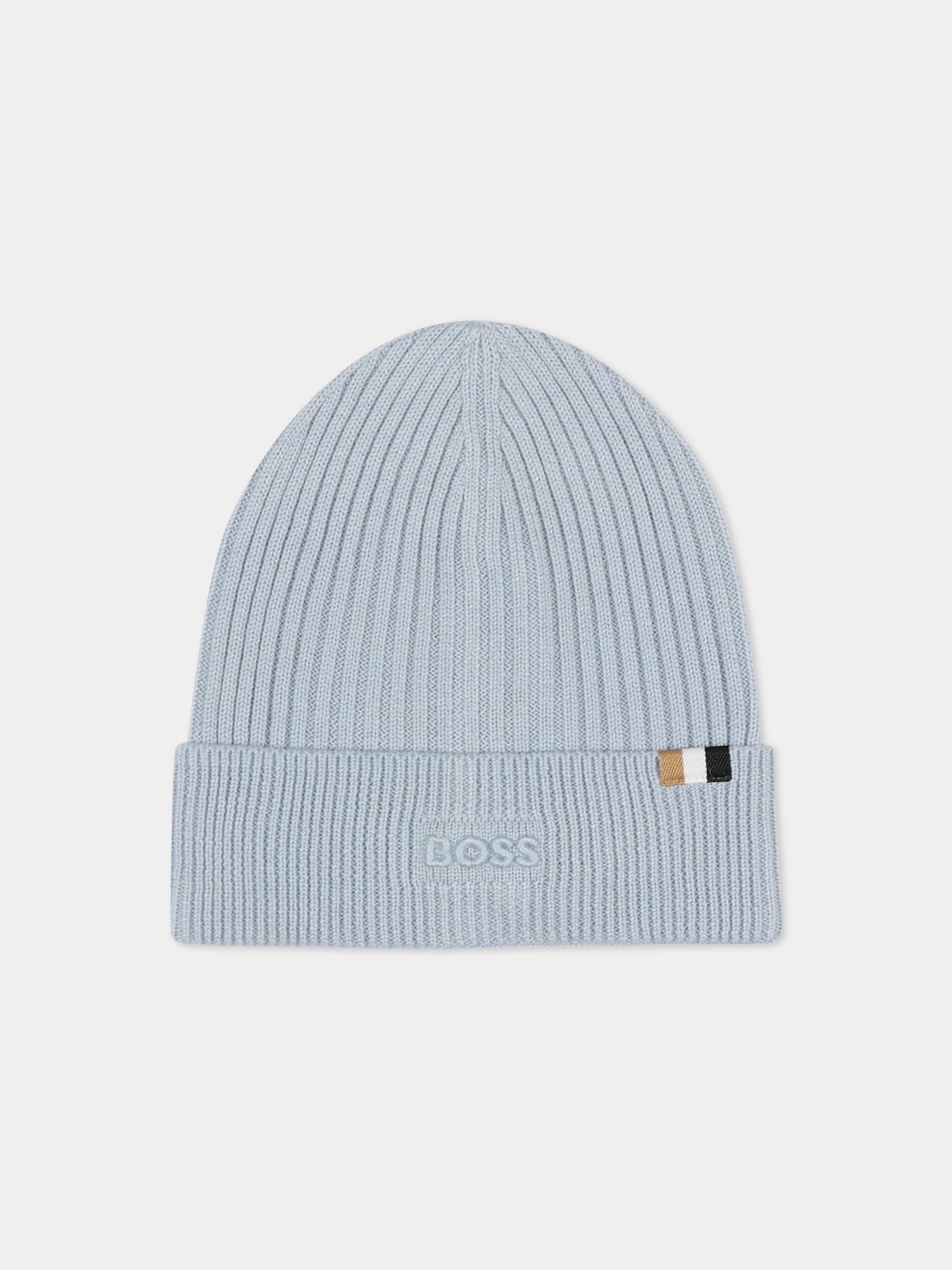 Berretto azzurro per neonato con logo,Boss,J52650 791
