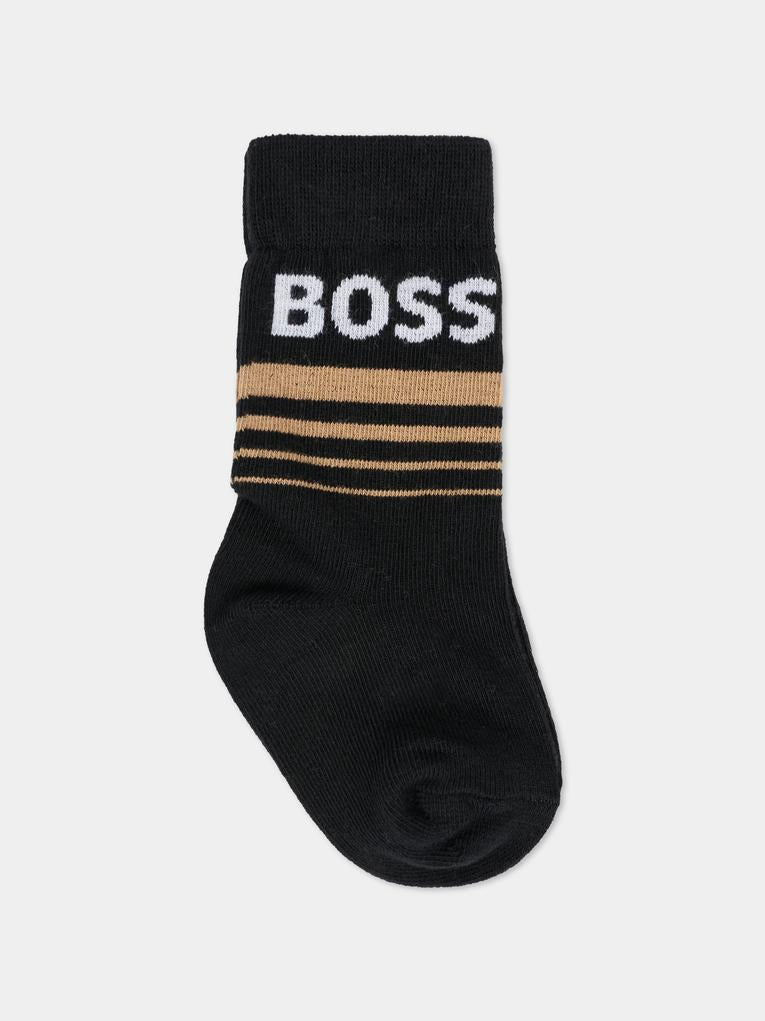 Set calzini neri per neonato con logo,Boss,J52654 09B