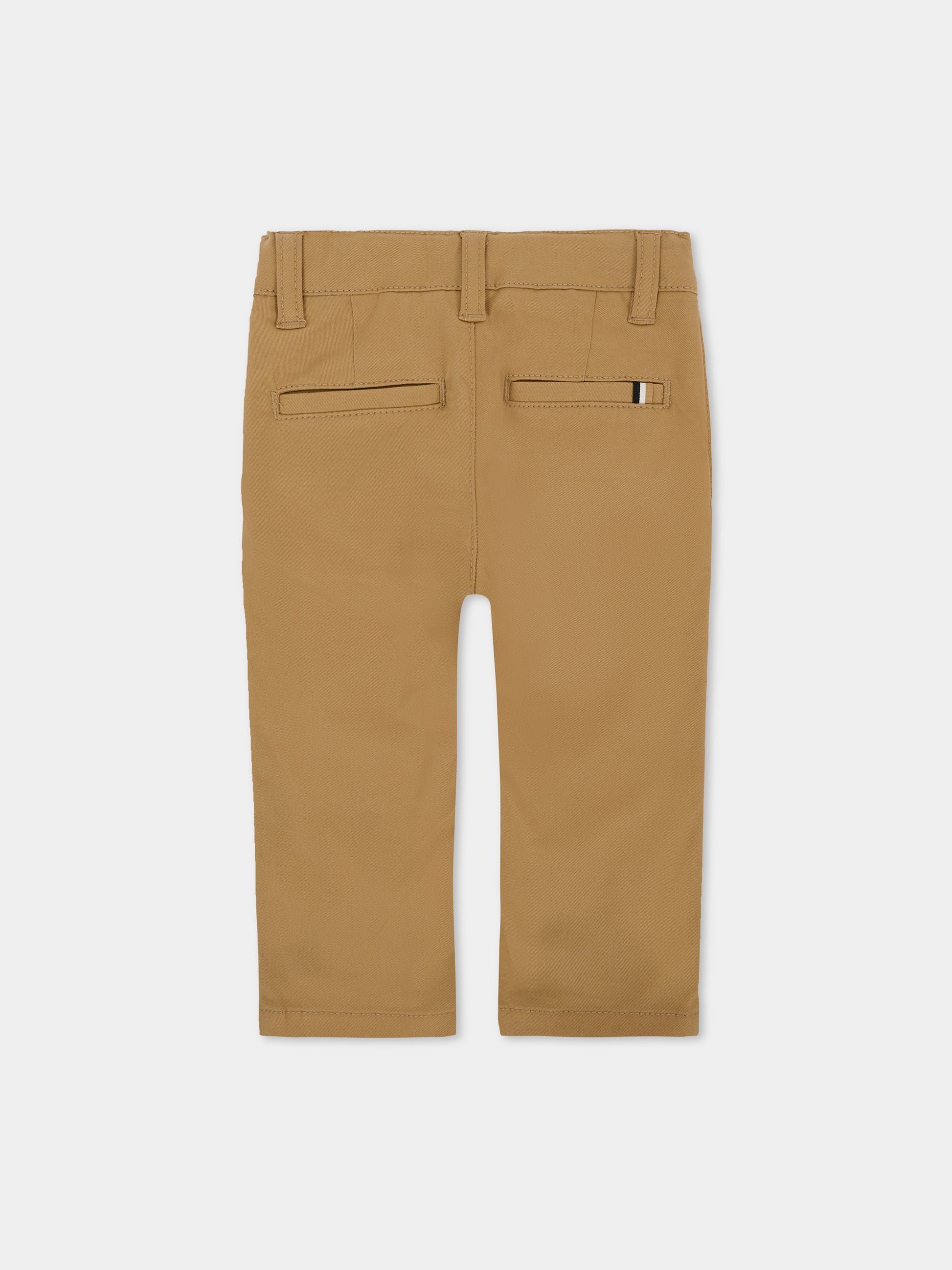 Pantaloni beige per neonato con patch logato,Boss,J52705 269