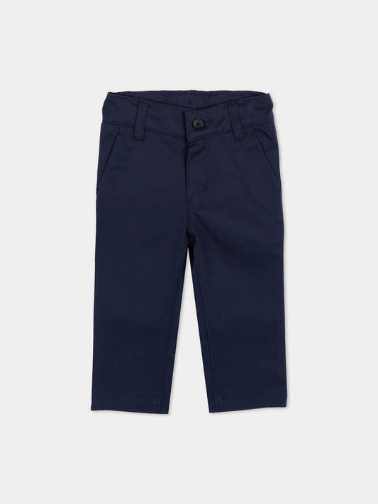 Blue trousers for baby boy with logo patch