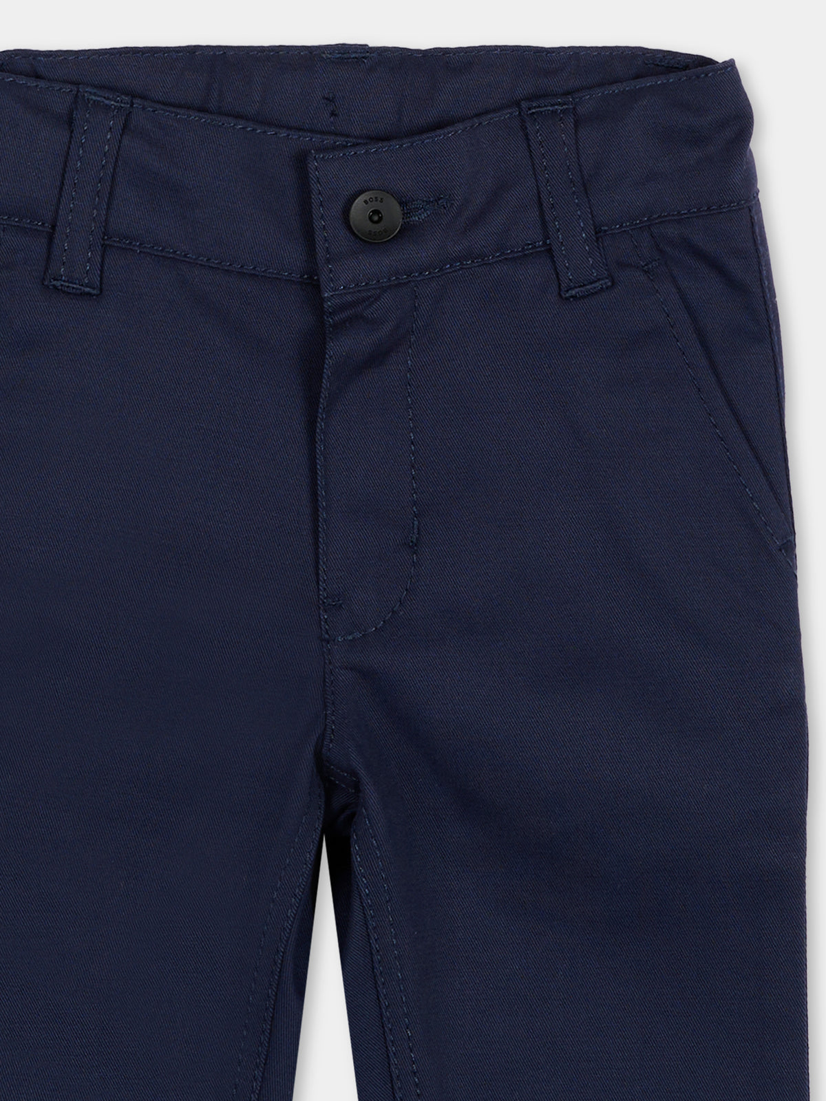 Blue trousers for baby boy with logo patch