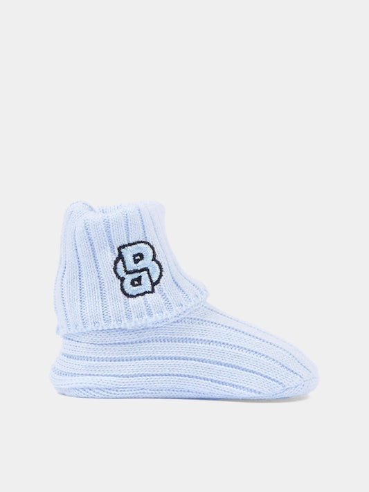 Babbucce azzurre per neonato con logo,Boss,J52720 771