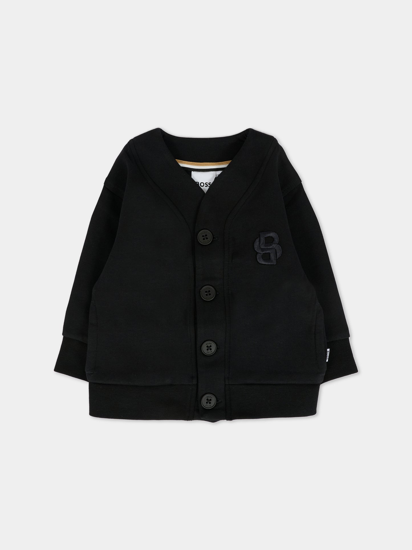 Cardigan nero per neonato con logo BB,Boss,J52722 09B
