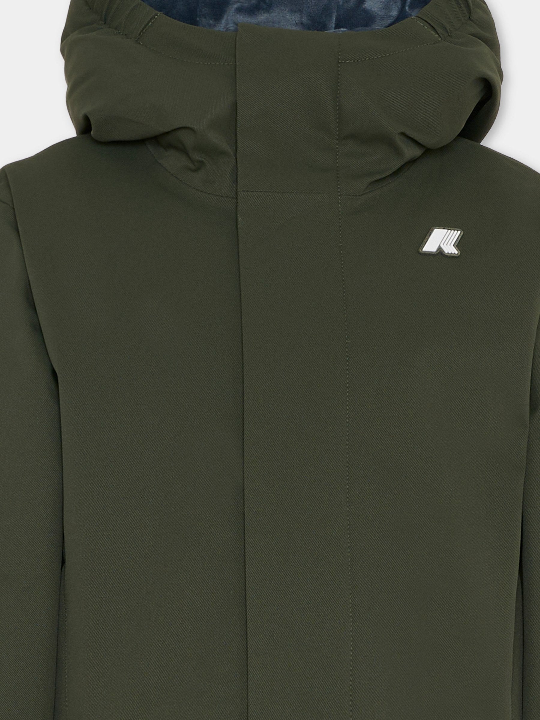 Giubbotto Jacko Twill Marmotta verde per bambino con logo,K-way,K1128FW AL7