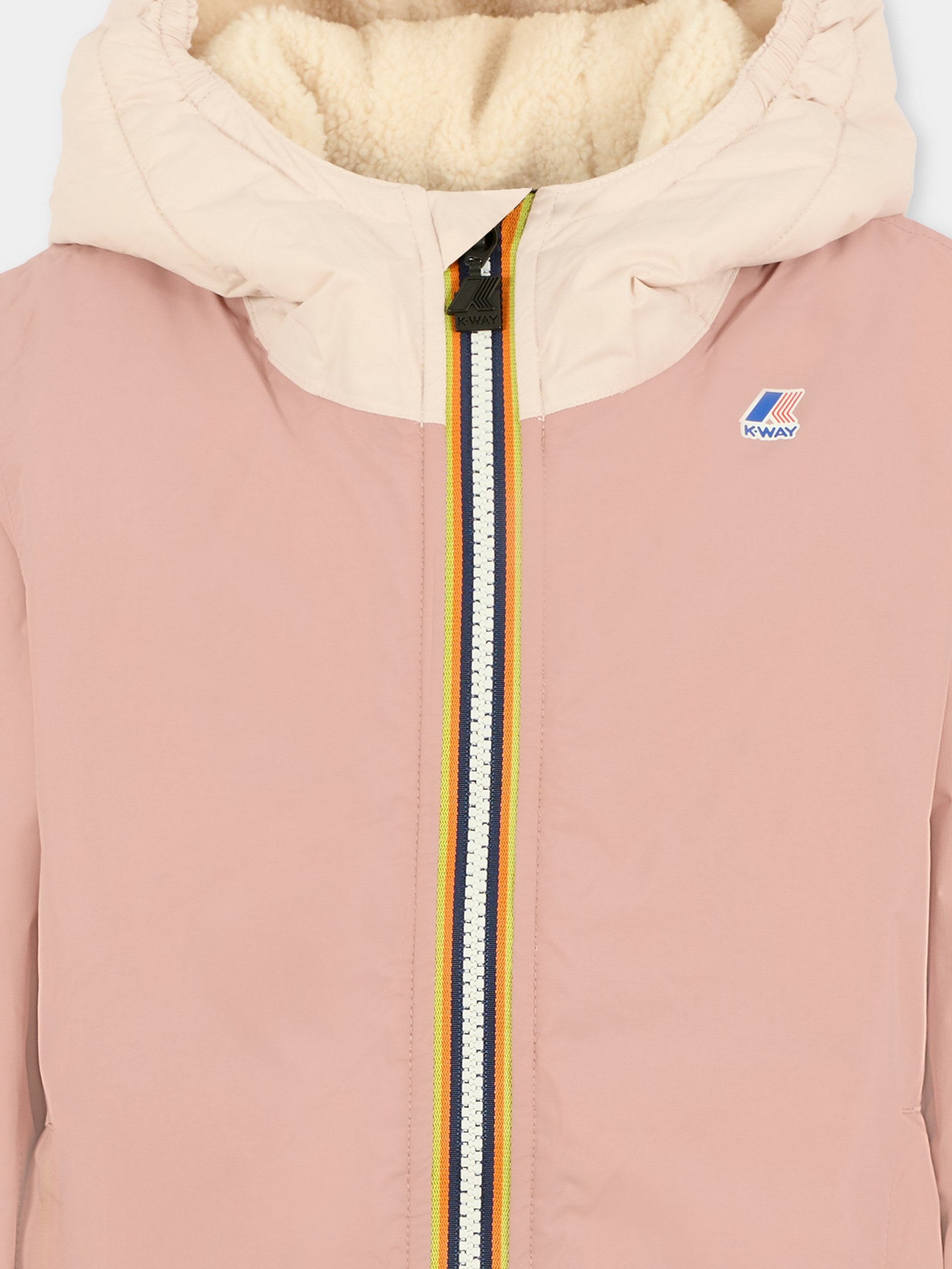 Giubbotto rosa Claudine Orsetto per bambina con logo,K-way,K7142TW C02