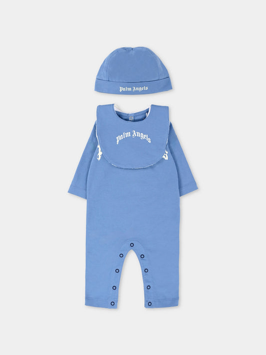 Set tutine celeste per neonato con logo,Palm Angels,PB2X01BF25JER0014203