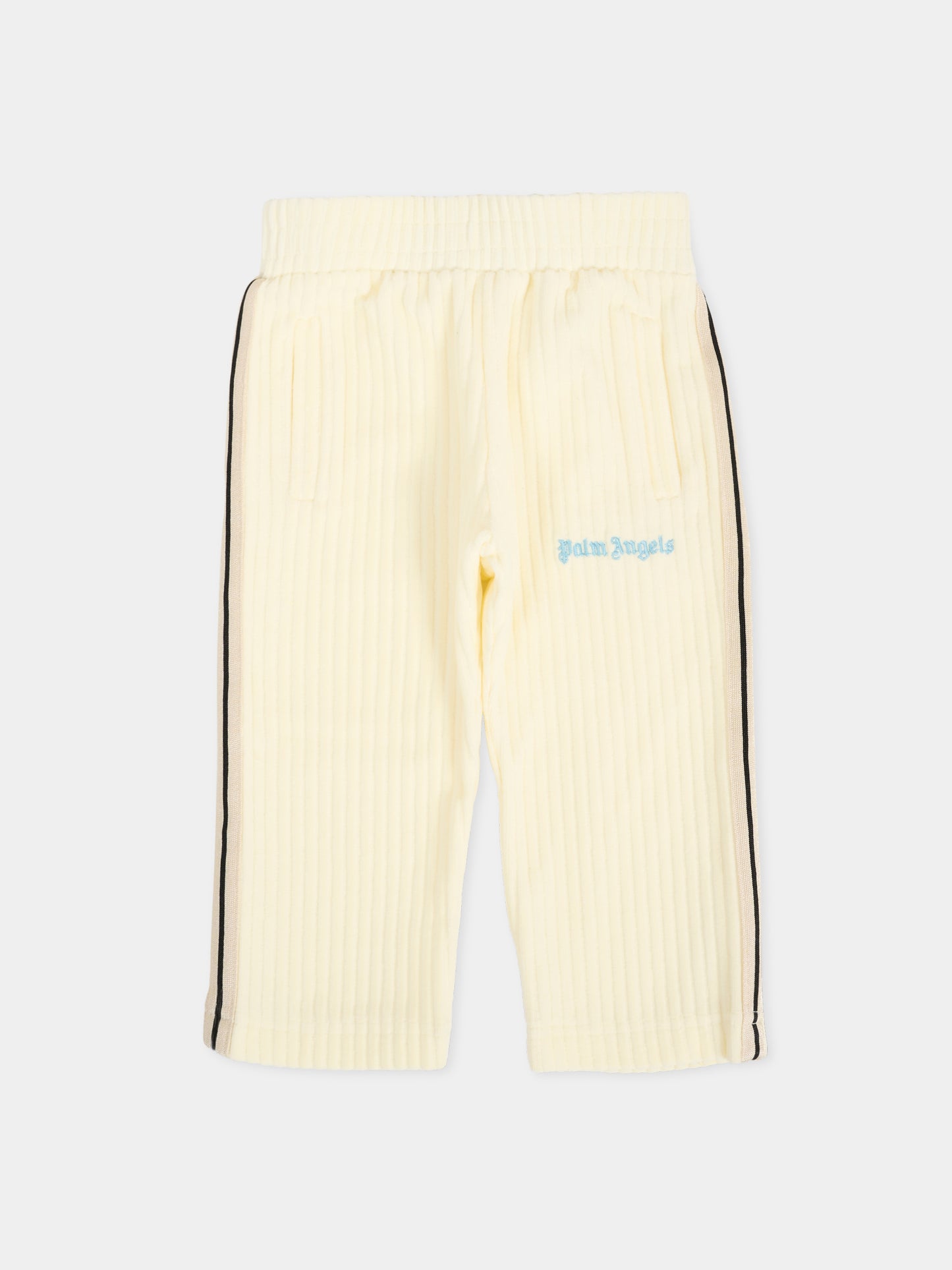 Pantaloni avorio per neonato con logo,Palm Angels,PB4X001F25FLE0010340
