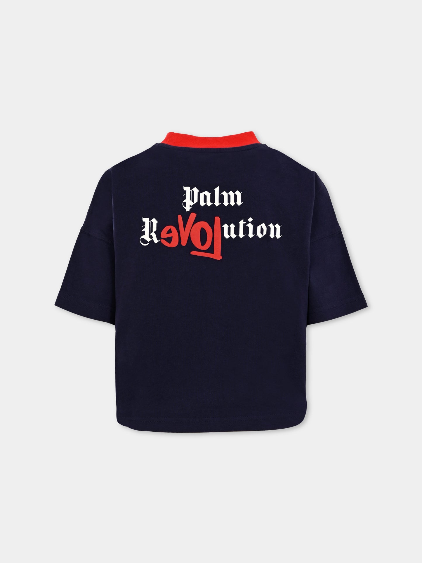 T-shirt blu per bambino con bandiera americana,Palm Angels,PBAA002F25JER0034625