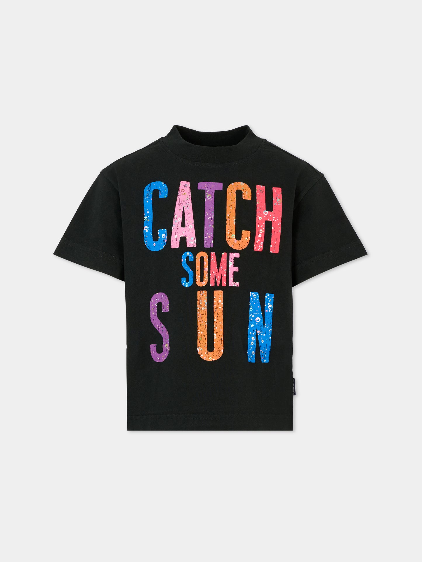 T-shirt nera per bambino con scritta,Palm Angels,PBAA003F25JER0061084