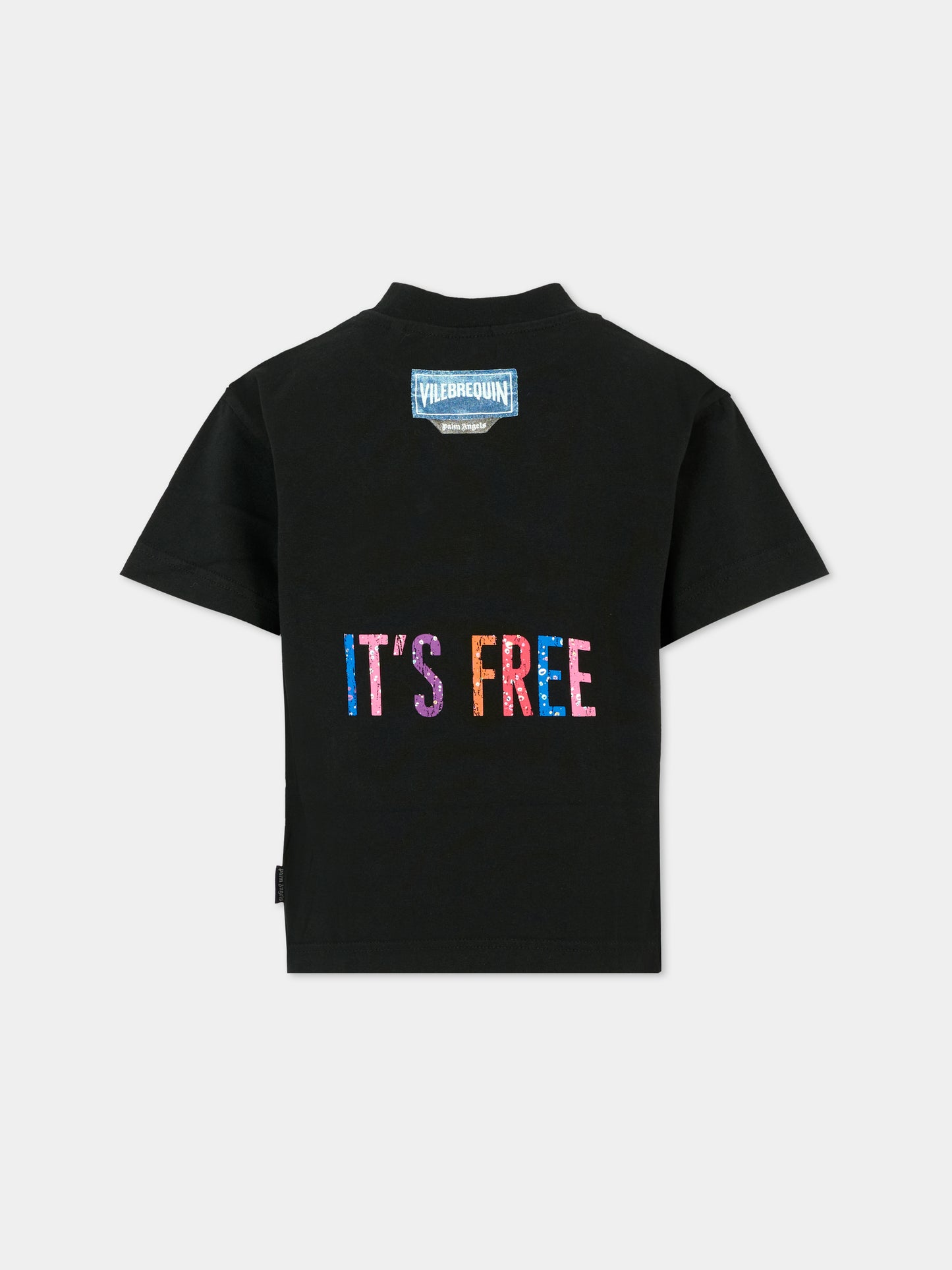 T-shirt nera per bambino con scritta,Palm Angels,PBAA003F25JER0061084