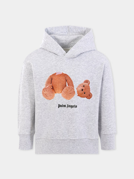 Felpa grigia per bambini con orso,Palm Angels,PBBB012C99FLE0020860