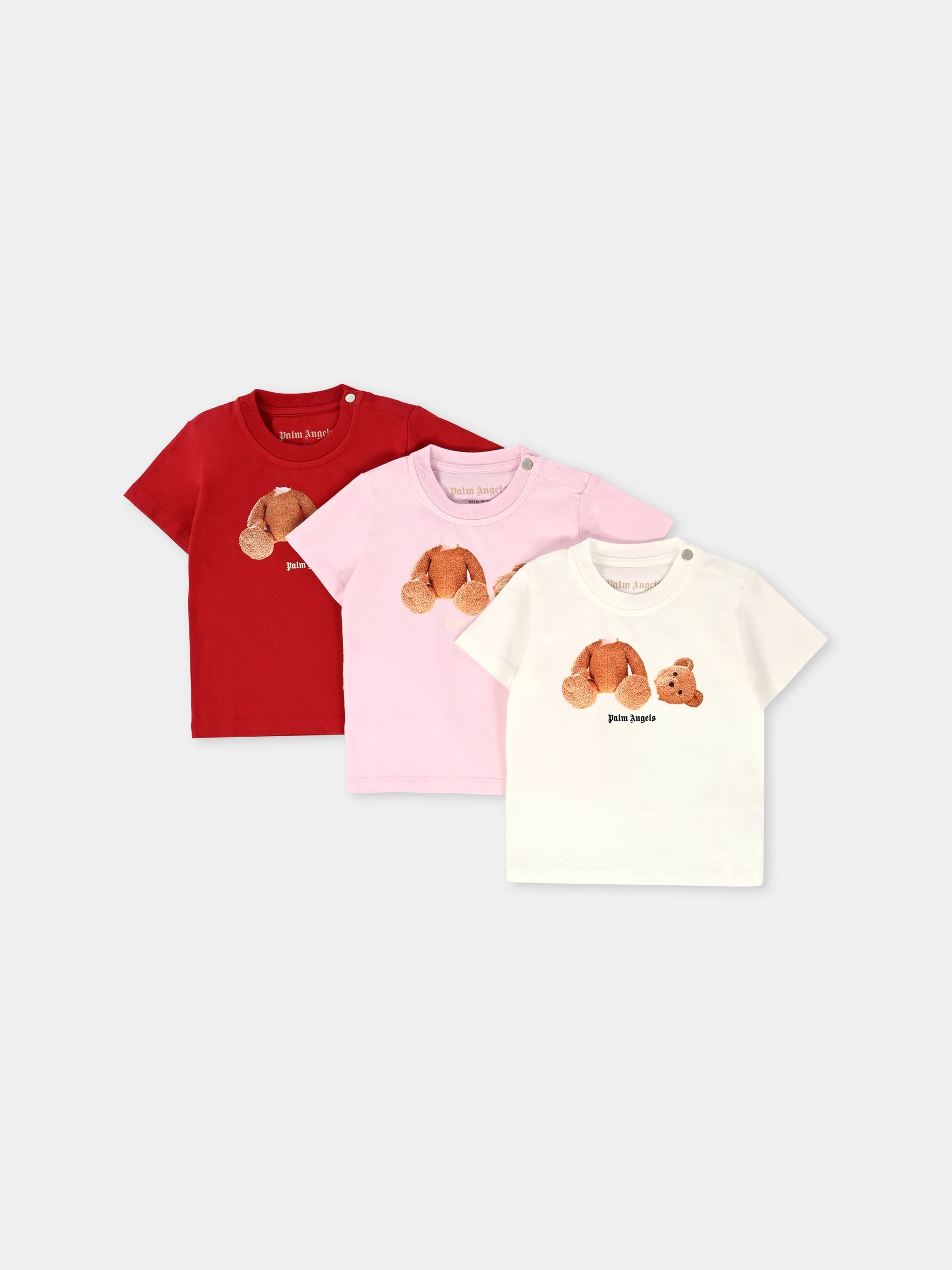 Set t-shirt multicolor per neonata con orso,Palm Angels,PG2X005F25JER0013C60