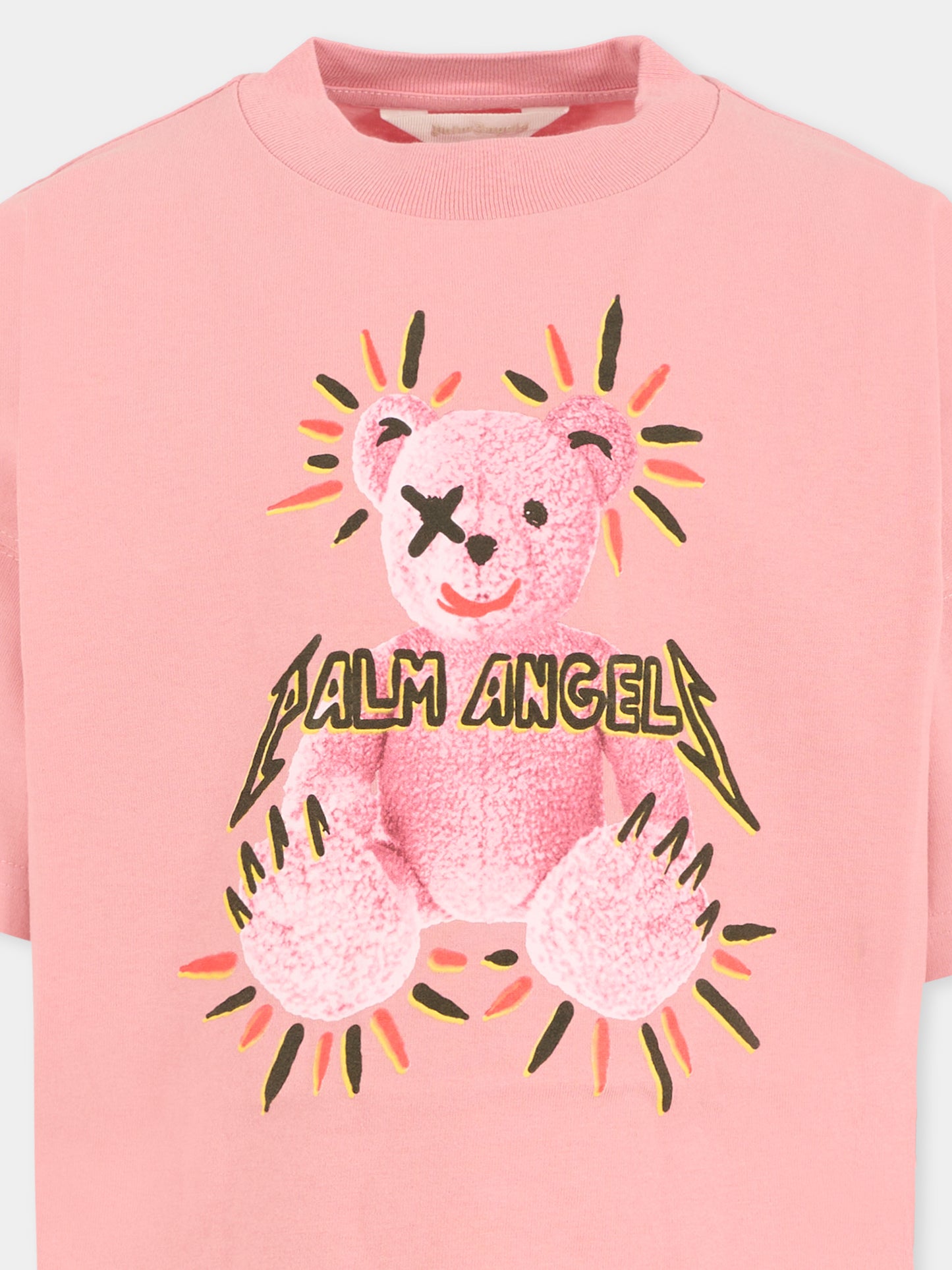 T-shirt rosa per bambina con stampa Bear Punk,Palm Angels,PGAA001F25JER002303B
