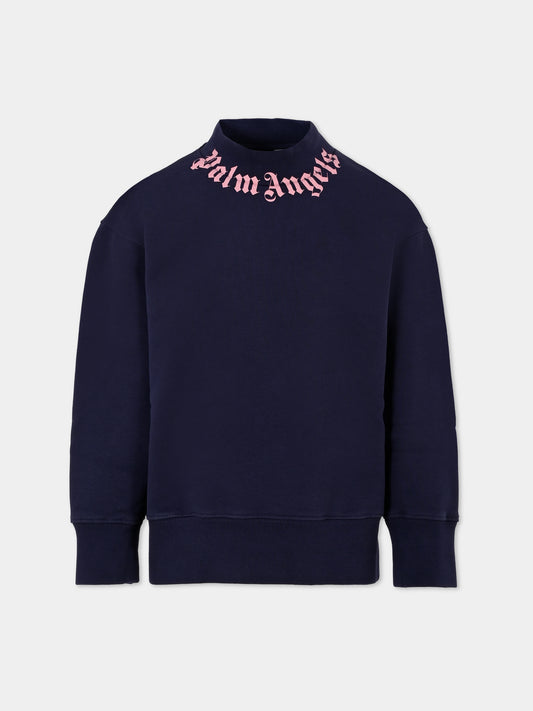 Felpa blu per bambina con logo,Palm Angels,PGBA013F25FLE0024630